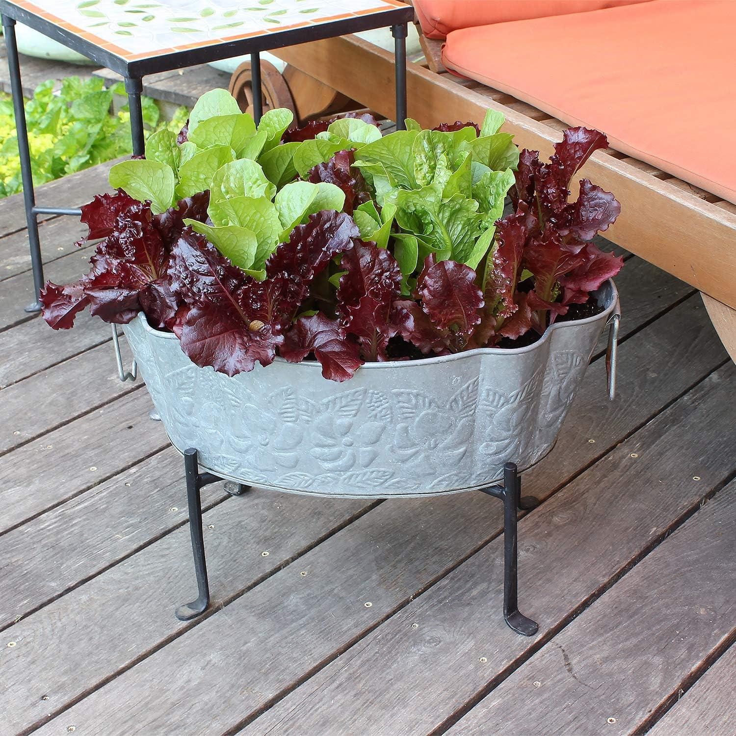 20" Embossed Oval Tub with Folding Stand Steel - ACHLA Designs: Vintage-Style Beverage Chiller & Planter