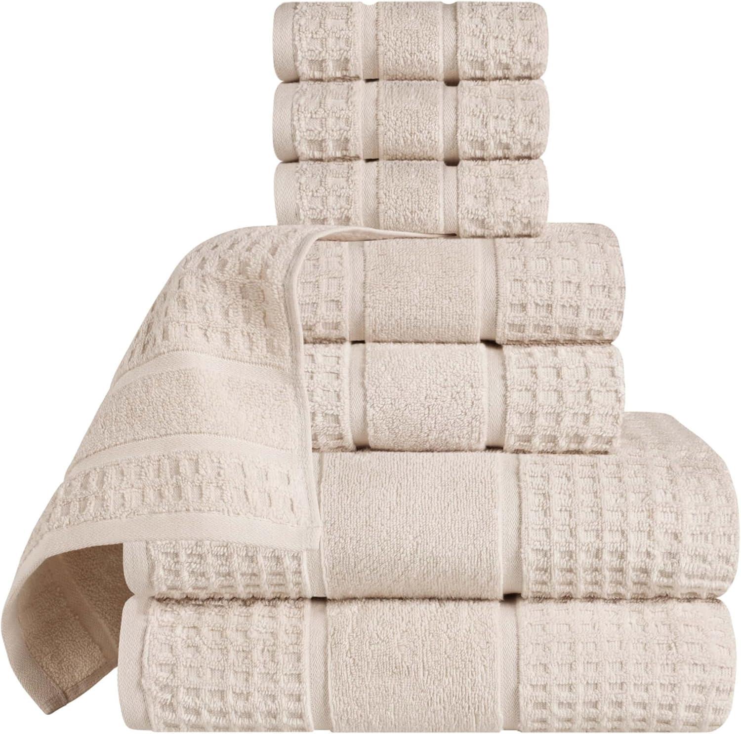 Ivory Cotton 8-Piece Towel Set with Waffle Border