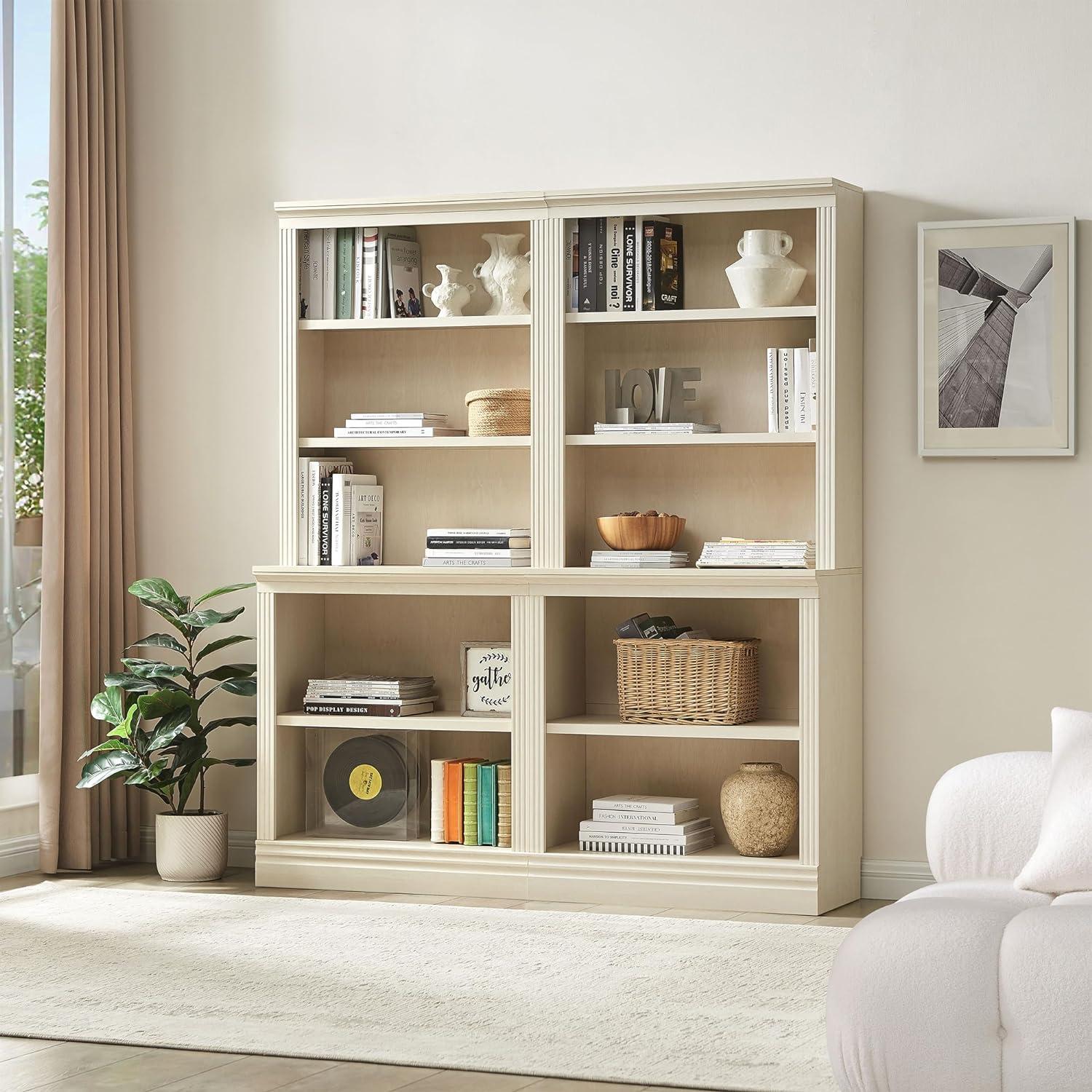 Cream Adjustable 72.5" Tall 5-Tier Wooden Bookcase