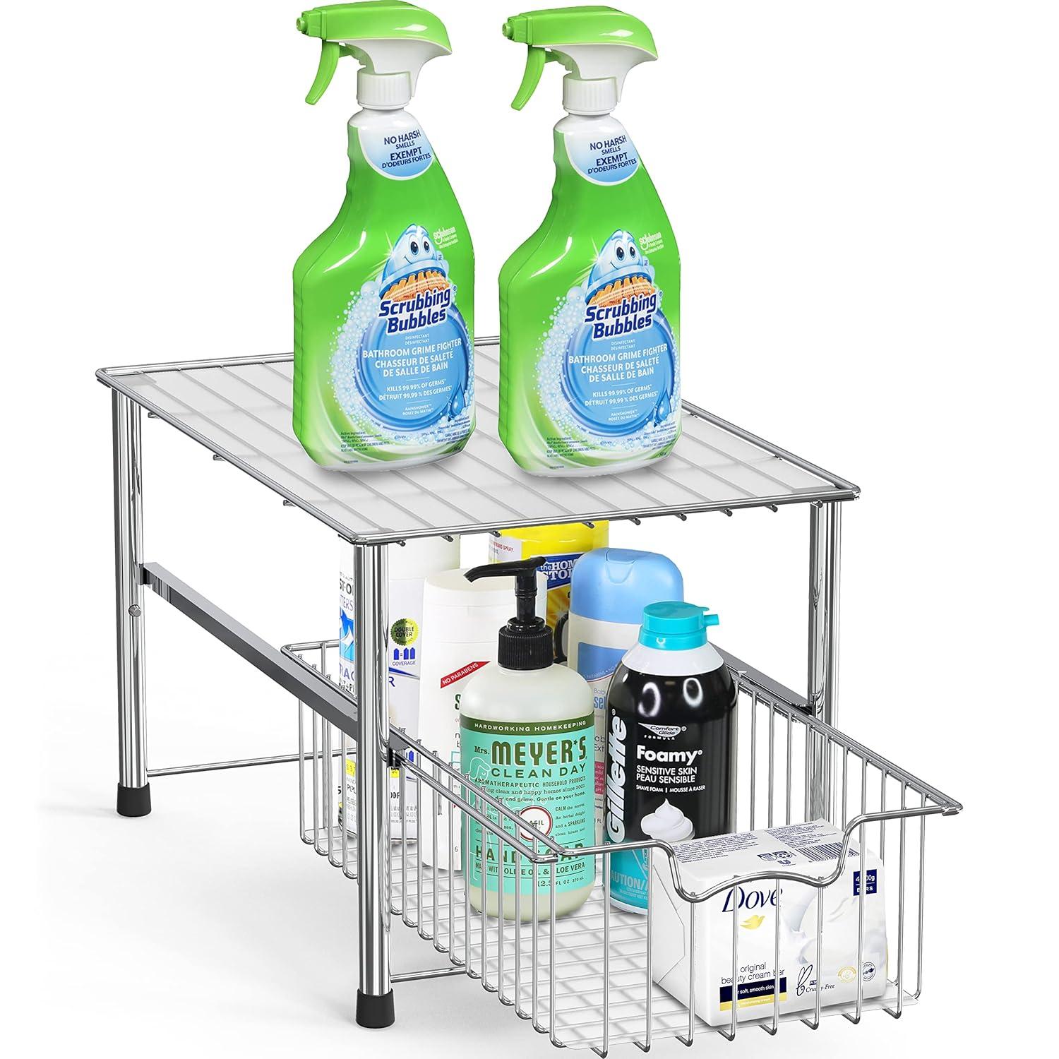 Chrome Stackable Metal Cabinet Organizer Basket Drawer