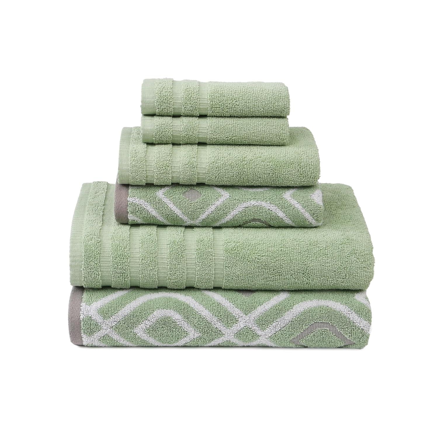 Modern Threads Oxford 6-pc Yarn Dyed Jacquard/Solid Towel Set, Green