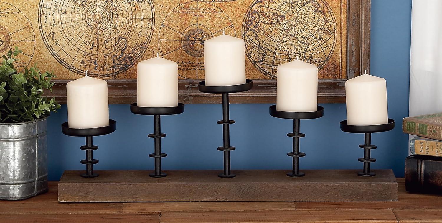 Olivia & May 24" x 13" Farmhouse Mango Wood/Iron Five Light Votive Candle Holder Brown - Industrial Style, Tabletop Display