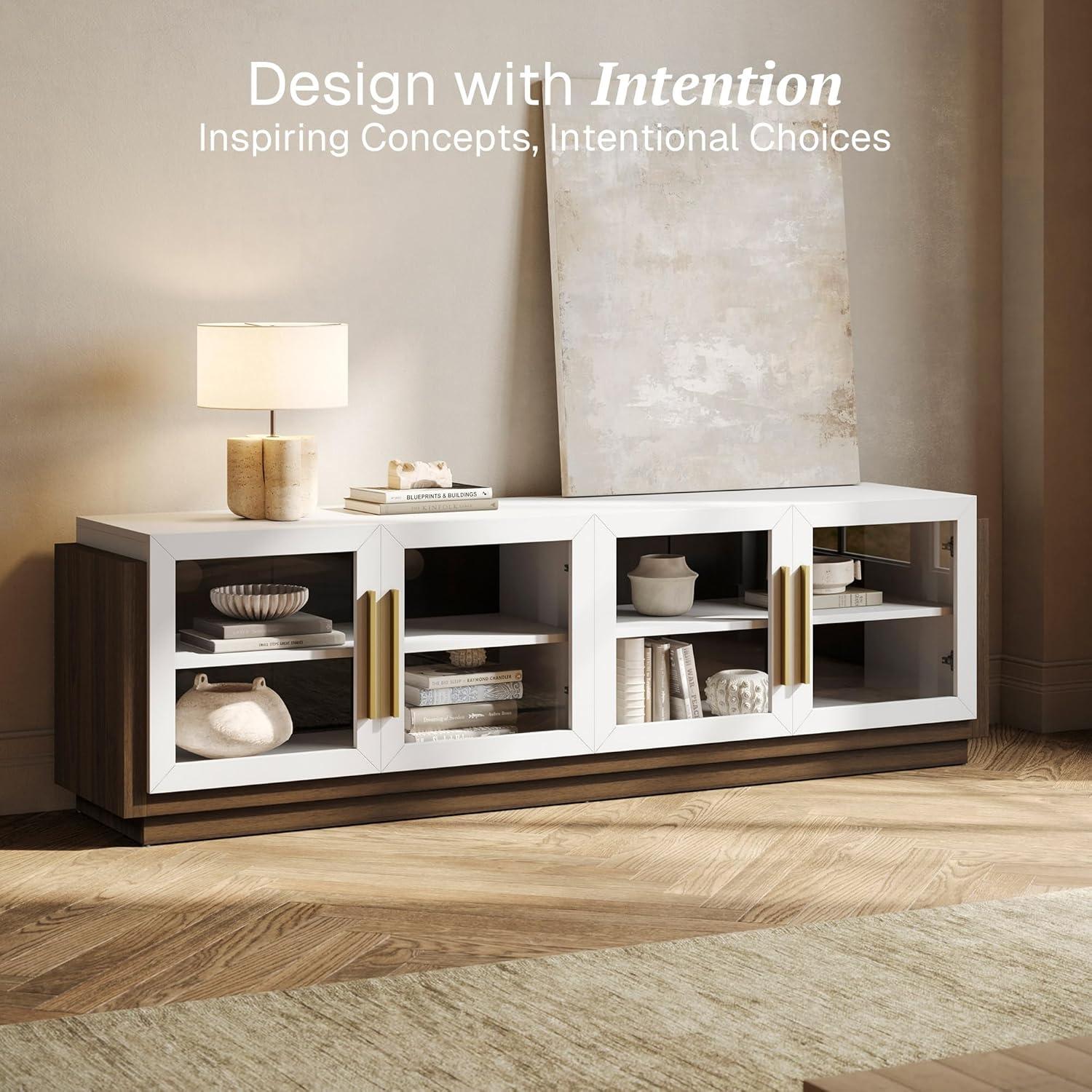 BELLEZE 70" TV Stand for TVs up to 75", Modern TV Stand & Entertainment Center with Shelves, Wood Storage Cabinet for Living Room or Bedroom - Brixston (White)