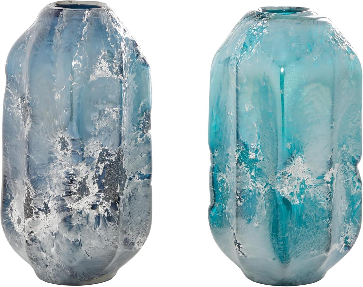 Handmade Blue and Teal Glass Decorative Vases Set