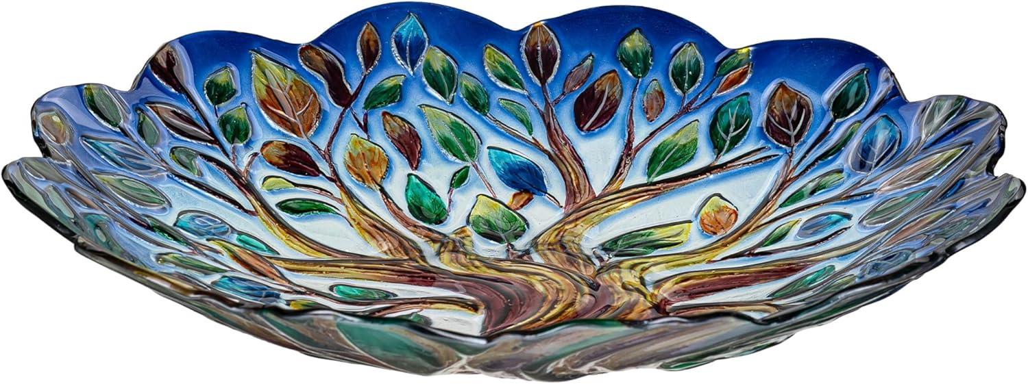 Evergreen Garden 18 inches Glass Bird Bath Bowl, Glass Painted Birdbath or Wild Bird Feeders for Outdoor Bird Bath Stand, Bird Bath Replacement Bowls Only (Tree of Life)