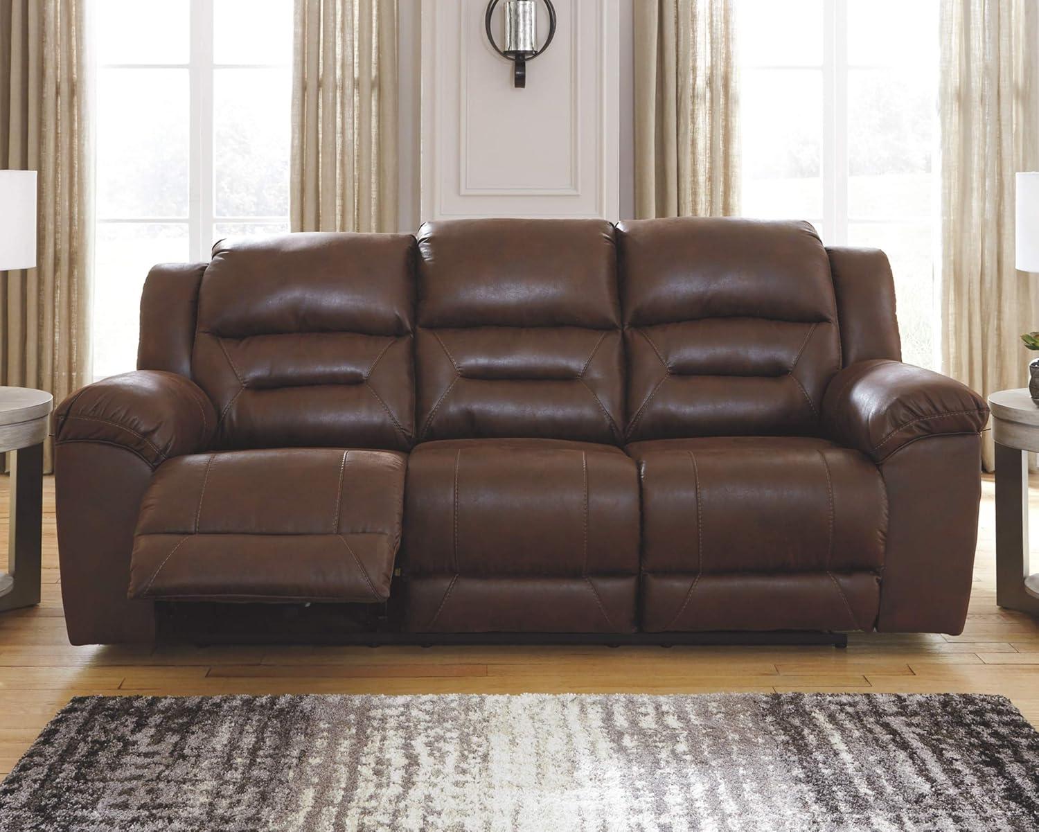 Stoneland Chocolate Faux Leather Power Reclining Sofa with Pillow-top Arm