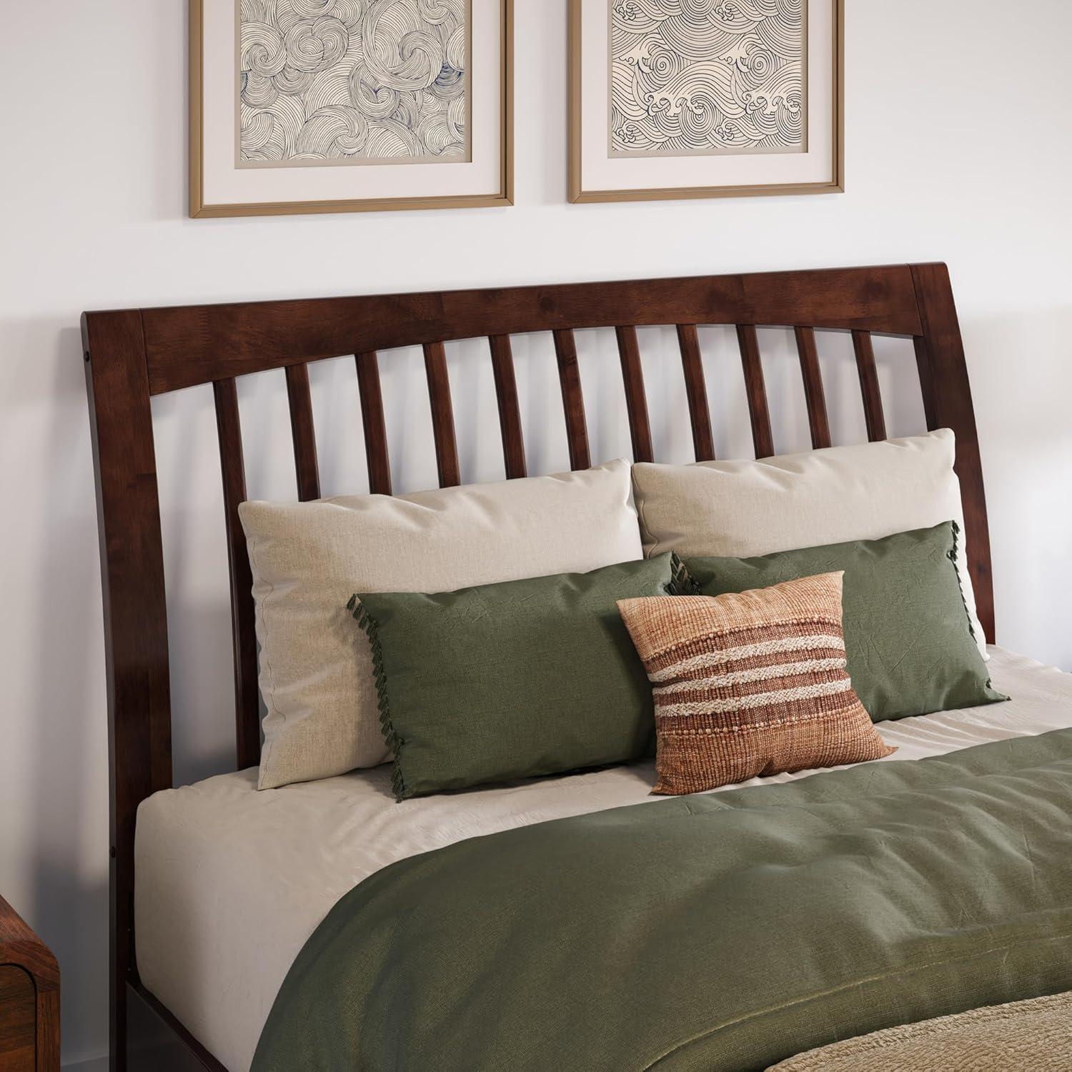 Solid Wood Slat Headboard - Sleigh Design Bed Frame - Walnut Finish - Full, Queen, King Sizes