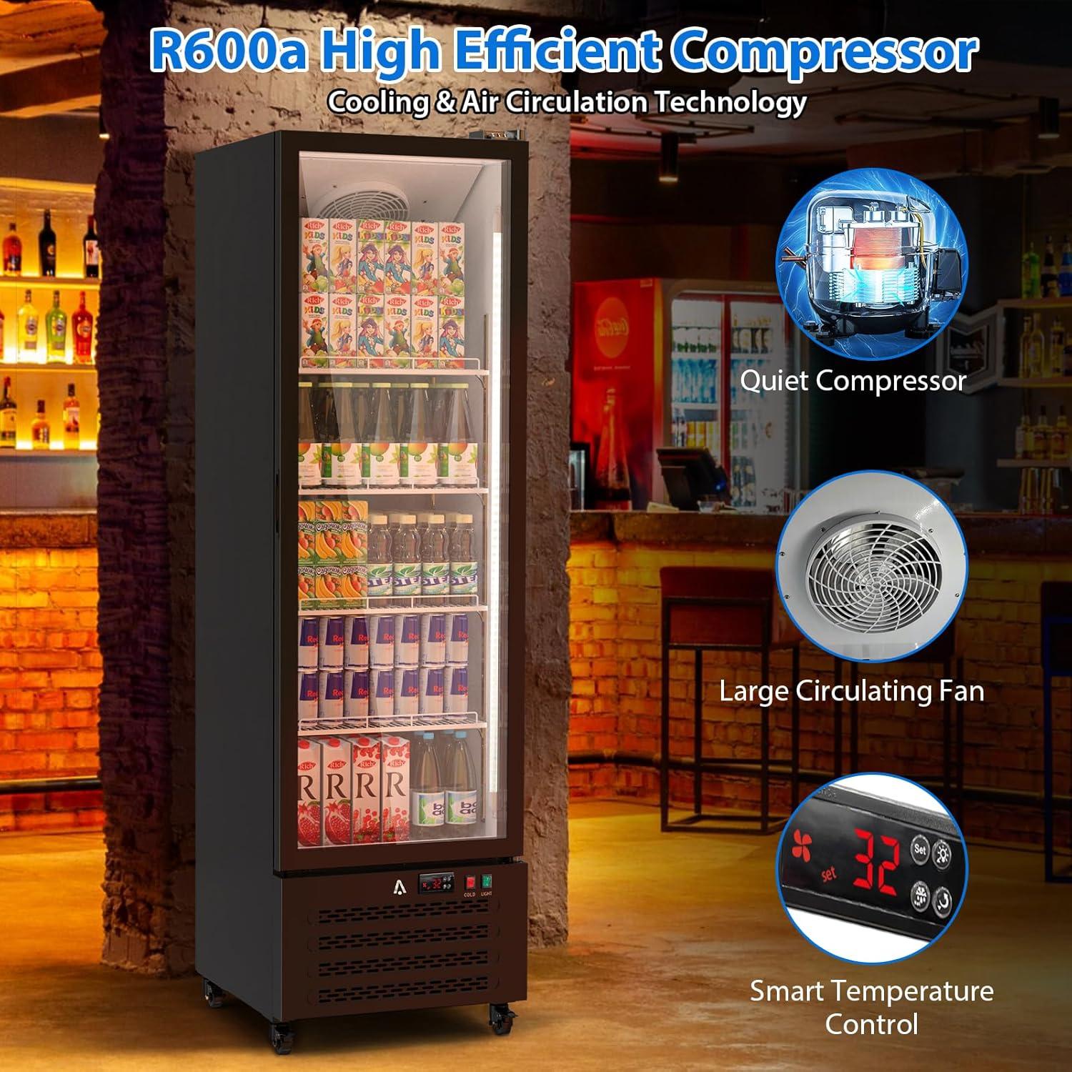 Black Single Glass Door Commercial Beverage Cooler