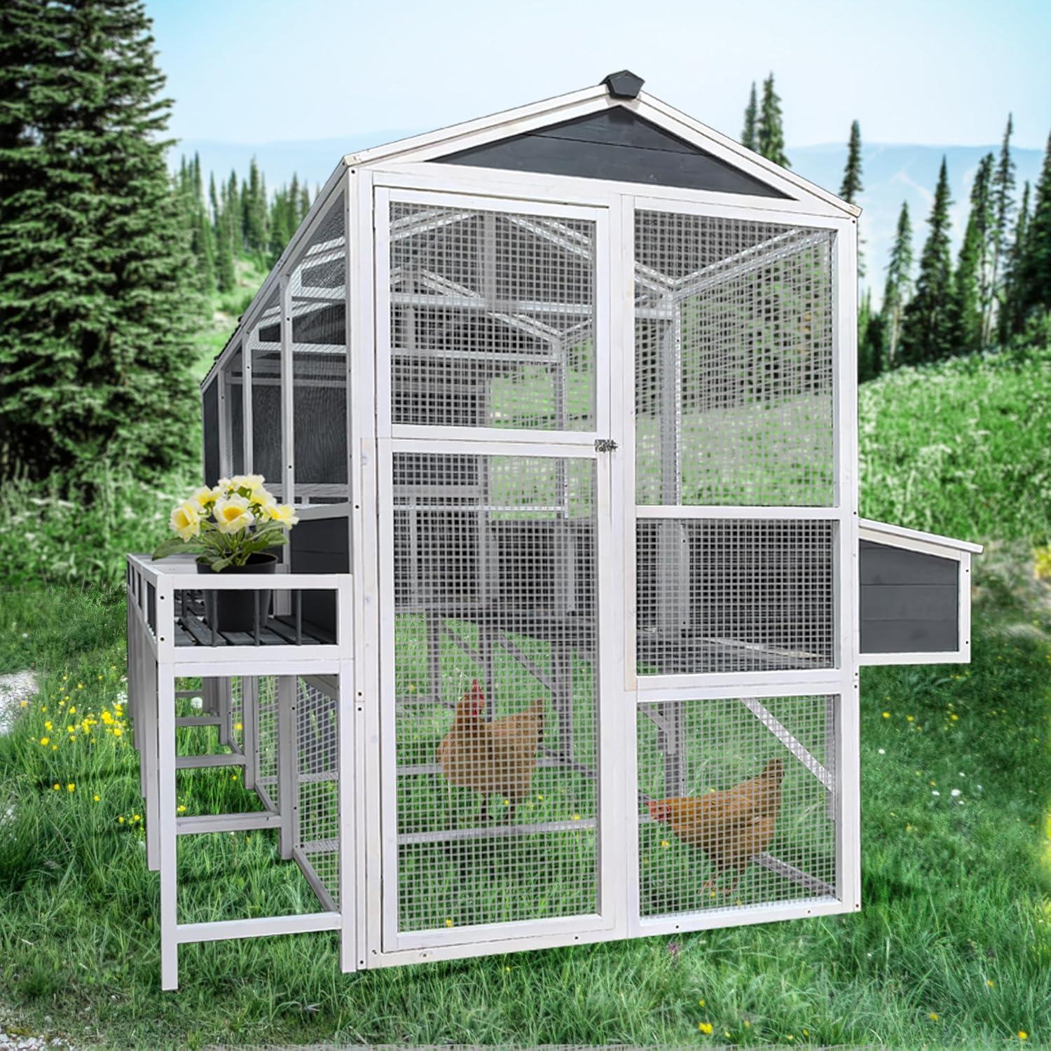 59" Large Chicken Coop for 4-6 Chickens, Wooden Hen House with Large Nesting Boxes, Outdoor Poultry Cage Rabbit Cage with Ramps & Ventilation Window, 59''L*33.5''W*38.6''H