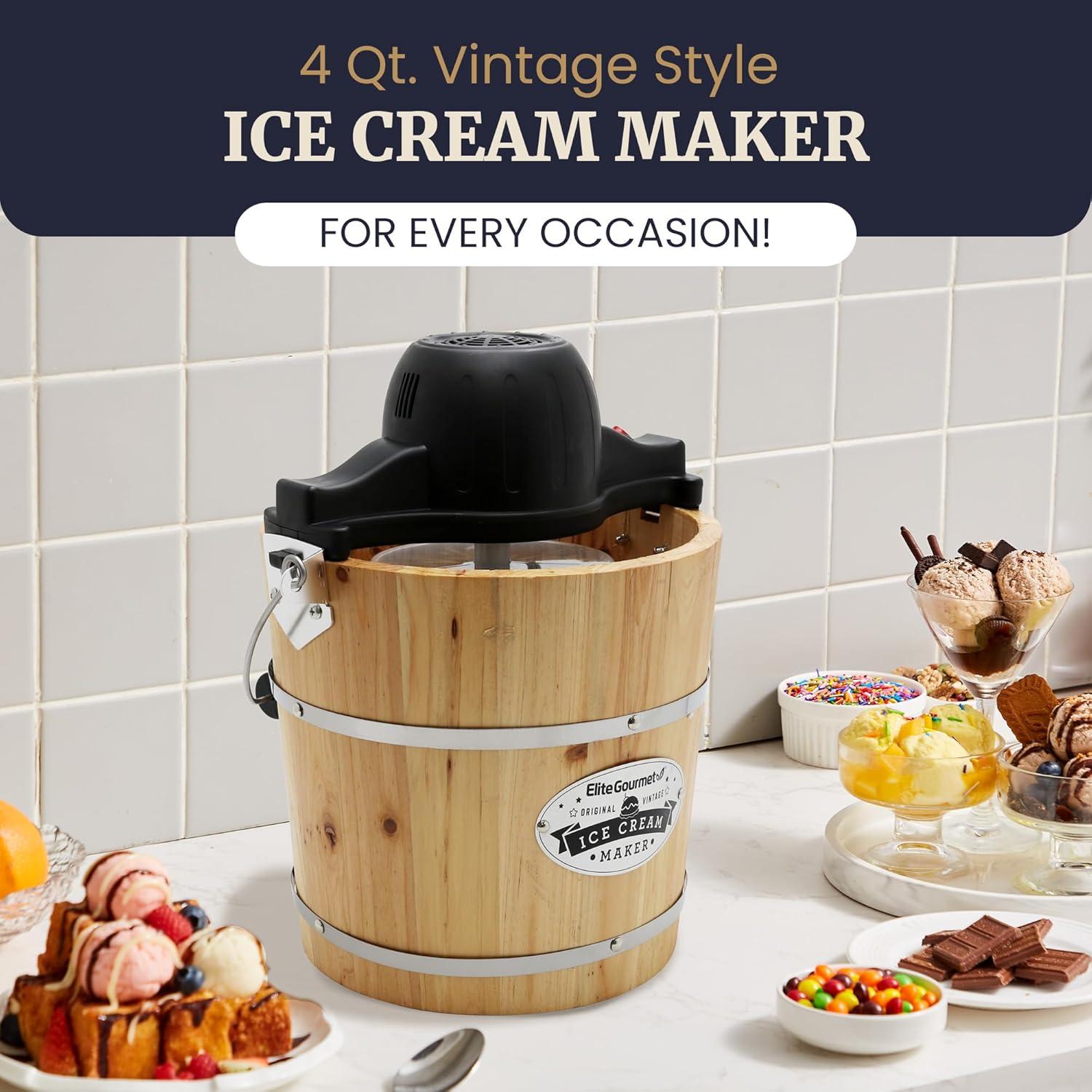 Elite Gourmet 4Qt. Old Fashioned Pine Bucket Electric/Manual Ice Cream Maker EIM402