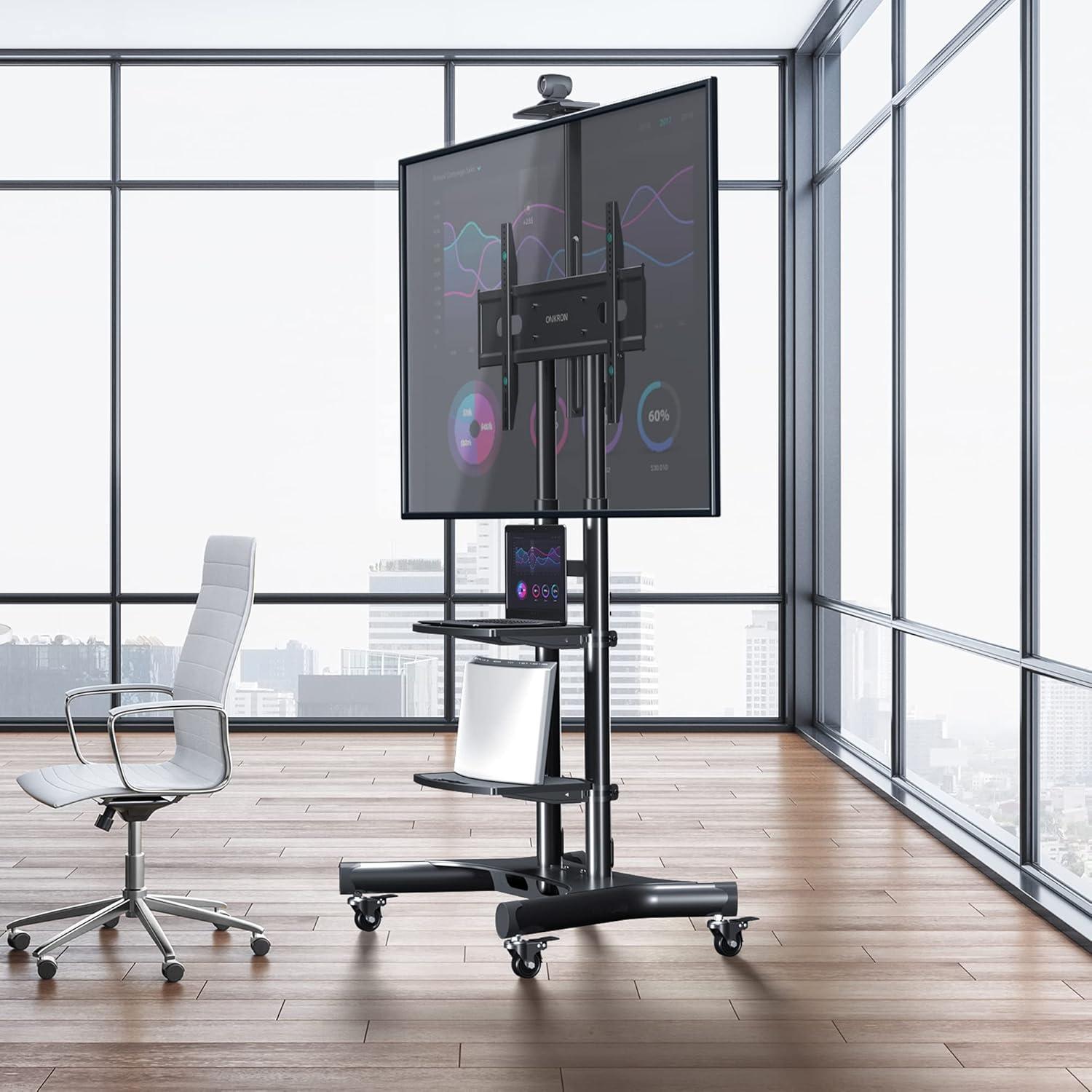 ONKRON Portable TV Stand With Wheels - Adjustable TV Stand for 32-65 Inch for TVs up to 110 lbs