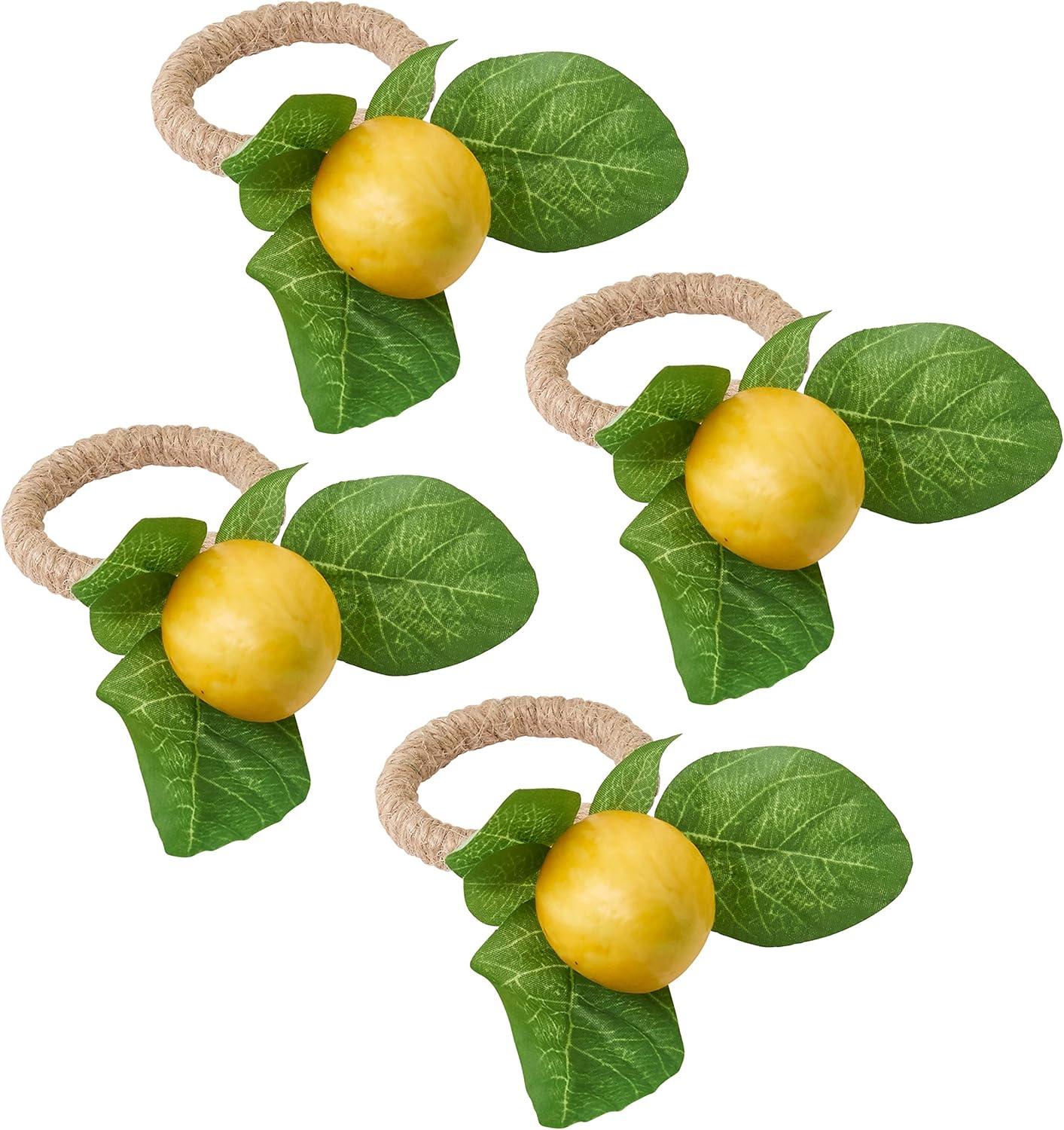 4pk Plastic Lemon Design Napkin Ring Holders Yellow - Saro Lifestyle