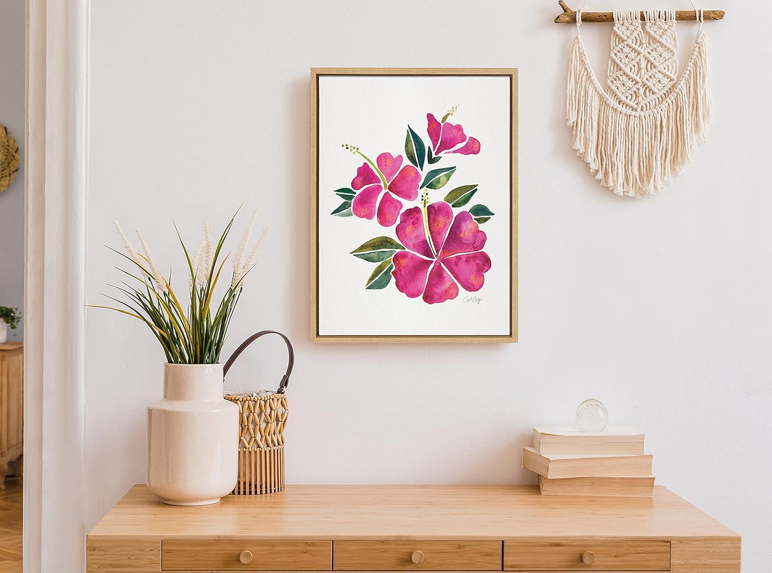 Fuchsia Hibiscus Bloom Canvas Print with Natural Frame, 18x24