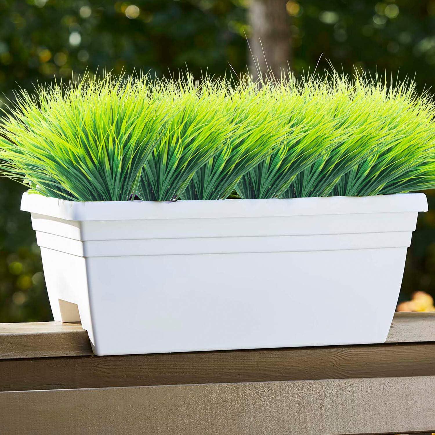 20 Bundles Artificial Outdoor Plants, Fake Wheat Grass Greenery Shrubs UV Resistant Faux Plastic Plants Garden Porch Window Box Décor (Grass)