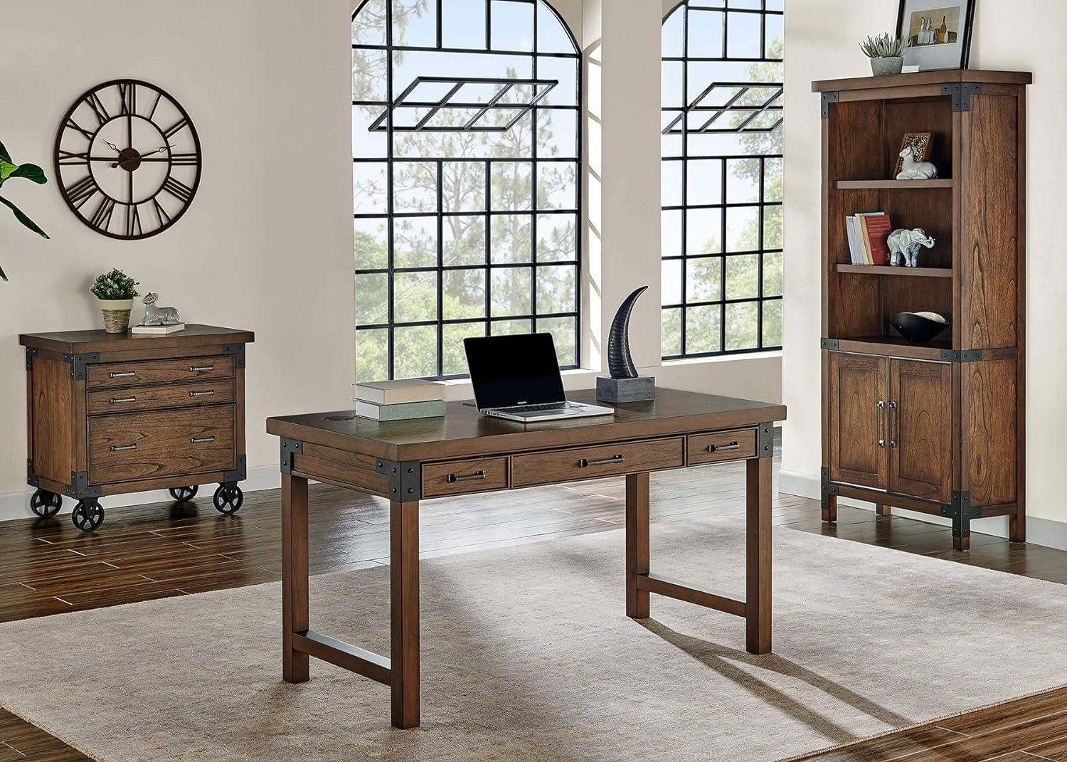 Auburn Industrial-Inspired Wood Desk with Power Outlets and USB