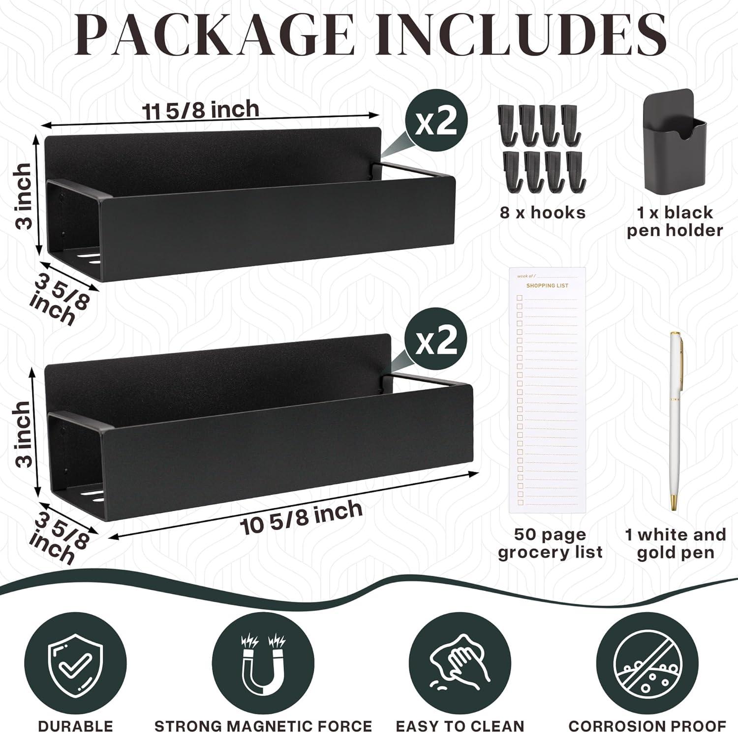 Magnetic Spice Rack for Refrigerator Magnetic Fridge Shelf for Kitchen Spice Organizer Magnetic Shelf for Fridge Space Saving Black 4 Pack with Magnetic Paper Towel Holder