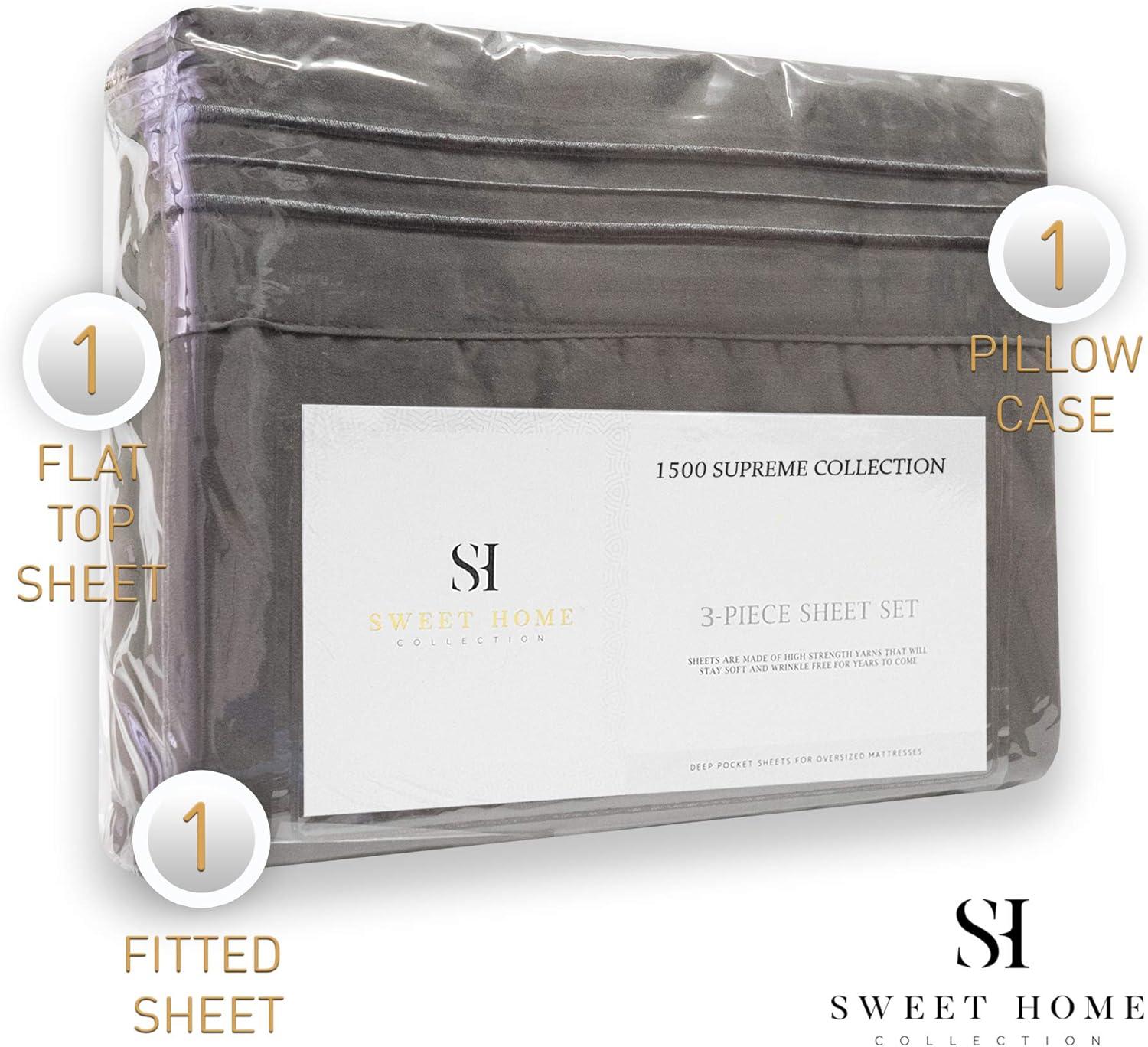1500 Supreme Collection Twin XL Sheet Sets Gray - 3 Piece Bed Sheets and Pillowcase Set for Twin XL Mattress - Extra Soft, Elastic Corner Straps, Deep Pocket Sheets, Twin XL Gray