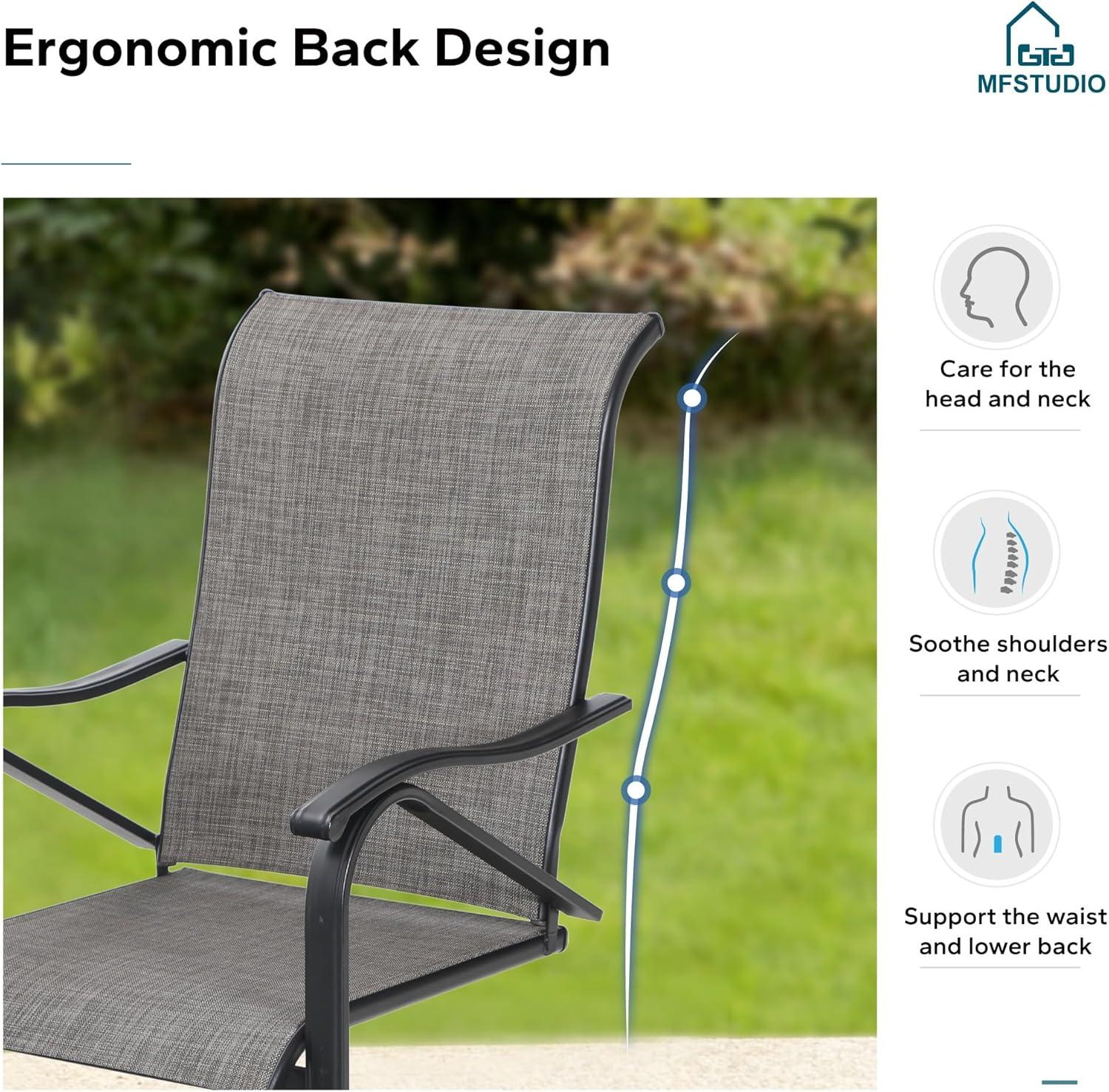 Gray Textilene Fabric High Back Outdoor Dining Chairs with Steel Frame