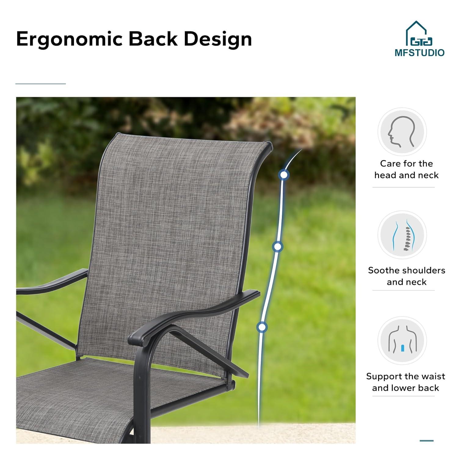 Gray Textilene Fabric High Back Outdoor Dining Chairs with Steel Frame