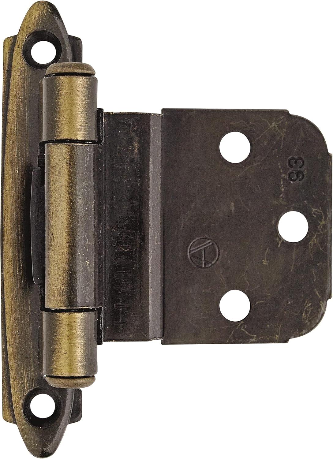 Antique Brass Self-Closing Cabinet Door Hinges, 2 Pack