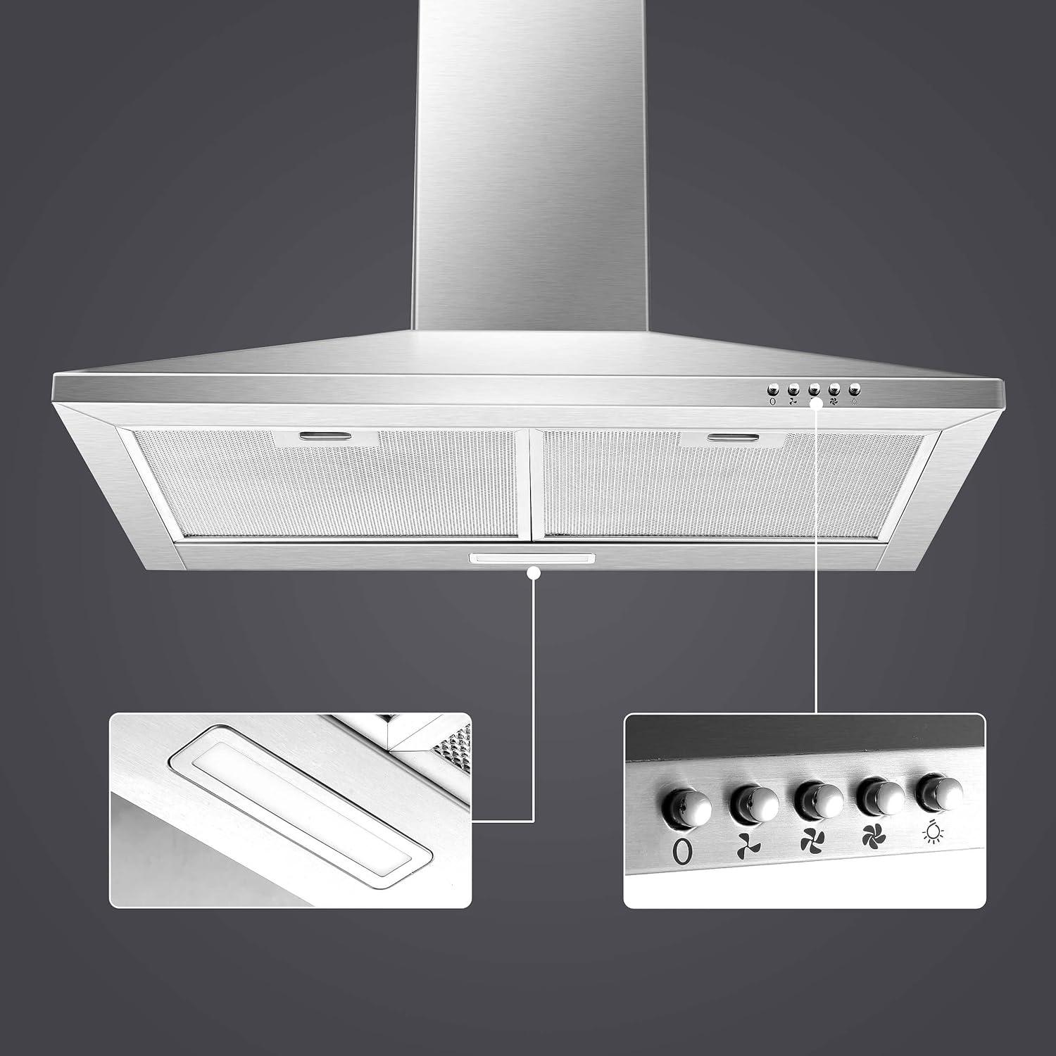 30-Inch Stainless Steel Wall Mounted Range Hood with Aluminum Filters