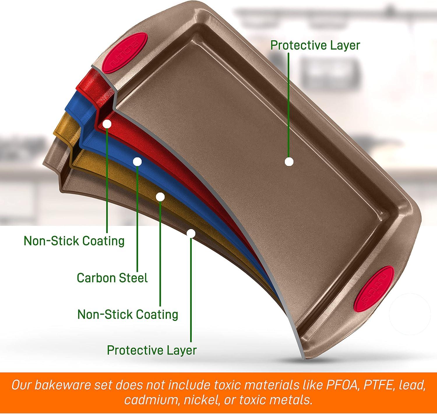 NutriChef 2-Piece Nonstick Carbon Steel Cookie Sheets with Red Handles