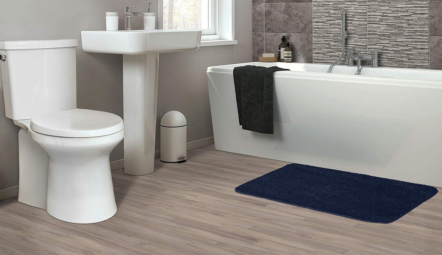 17"x24" Gramercy Washable Bath Rug Navy - Garland Rug: Non-Slip, Tufted, Quick-Dry Bath Mat