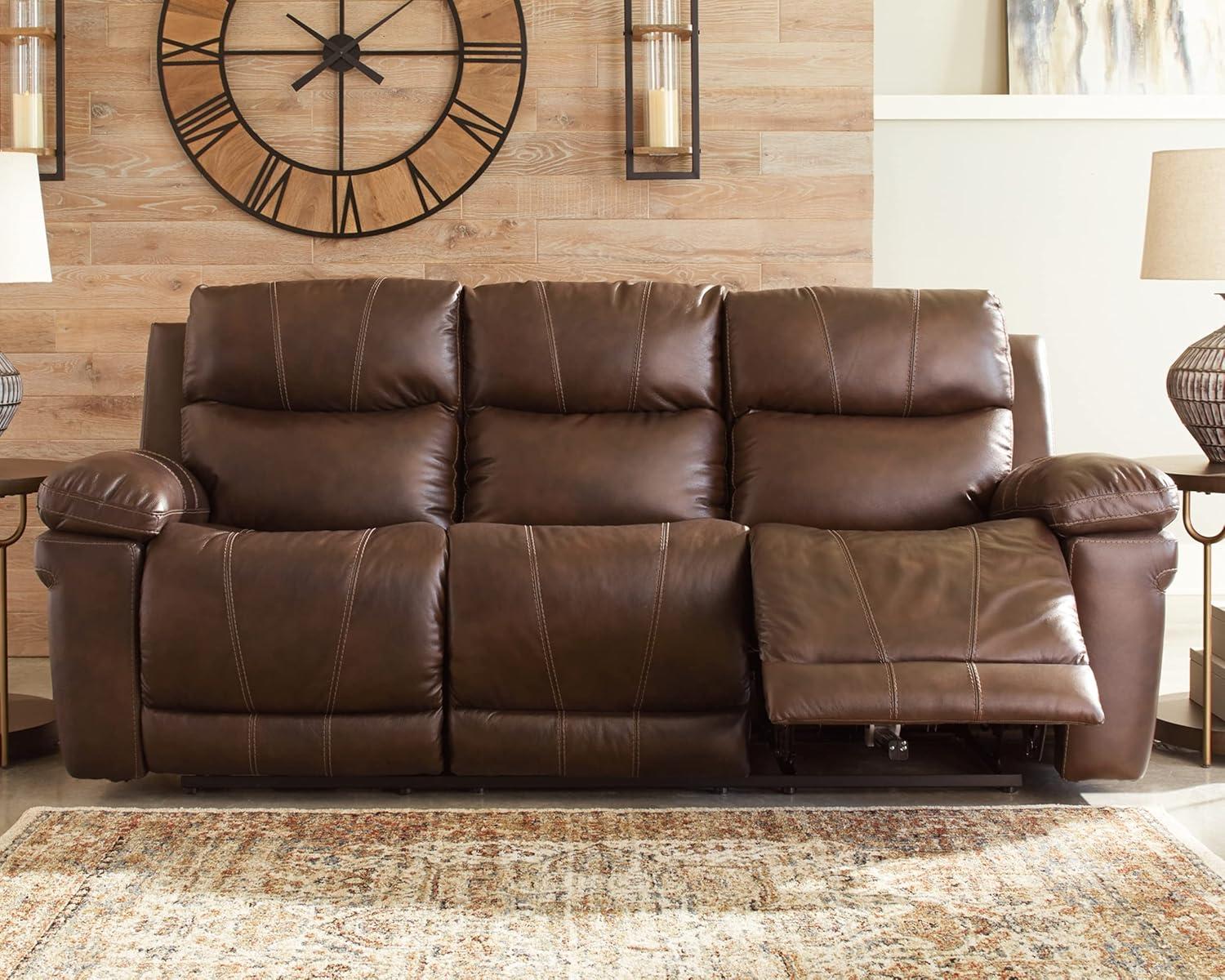 Chocolate Brown Faux Leather Power Reclining Sofa with Pillow-Top Arms