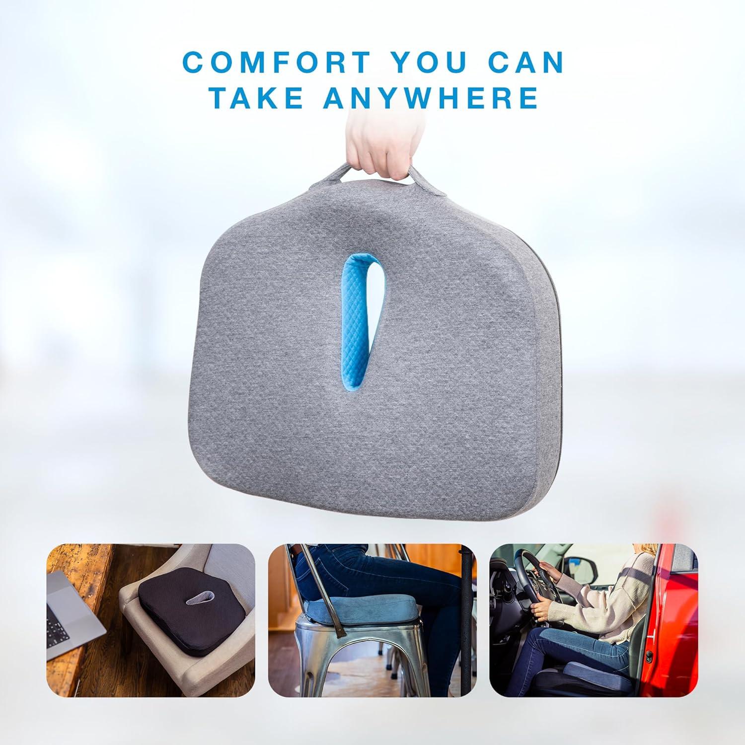 Type S Smoothing Premium Comfort Memory Foam Seat Cushion - Ergonomic Back Pain Relief for Coccyx Tailbone Sciatica Back Pain Relief for Office Chairs Gaming Chairs Car Seats Wheelchairs Chair Pad