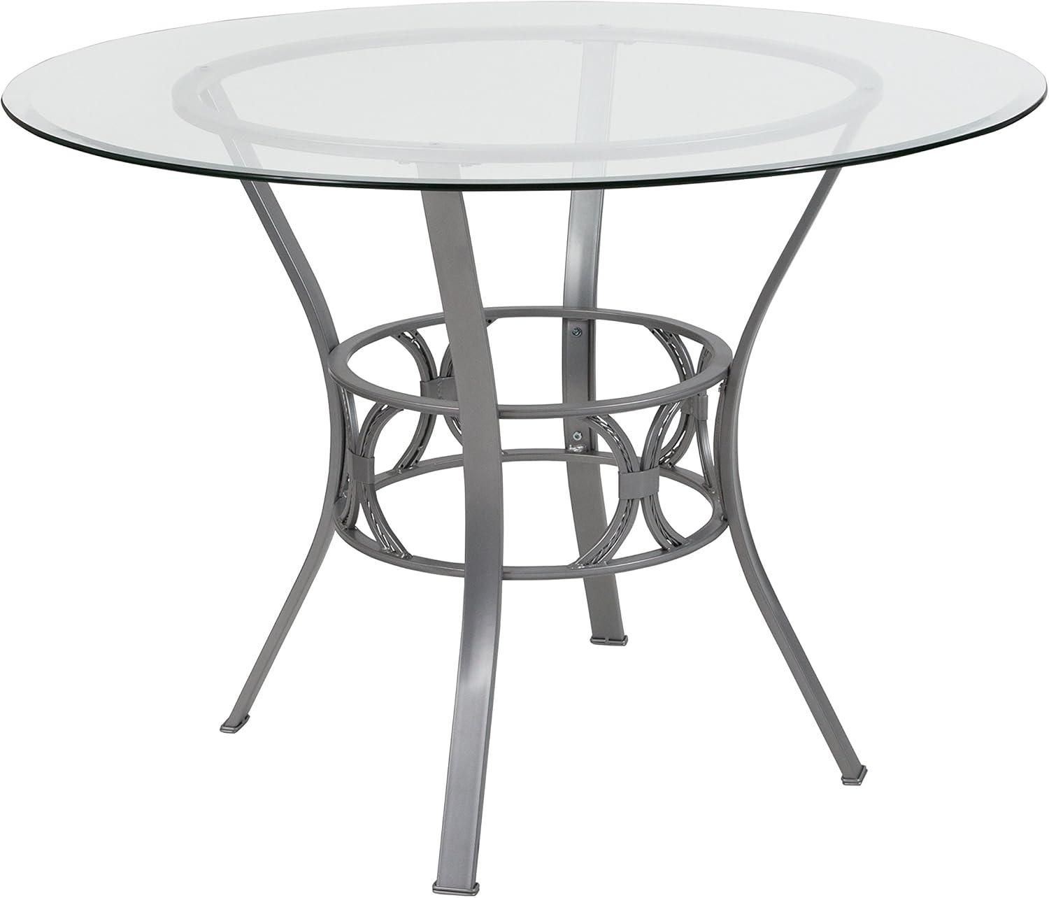 Elegant 42" Round Glass Dining Table with Silver Metal Base