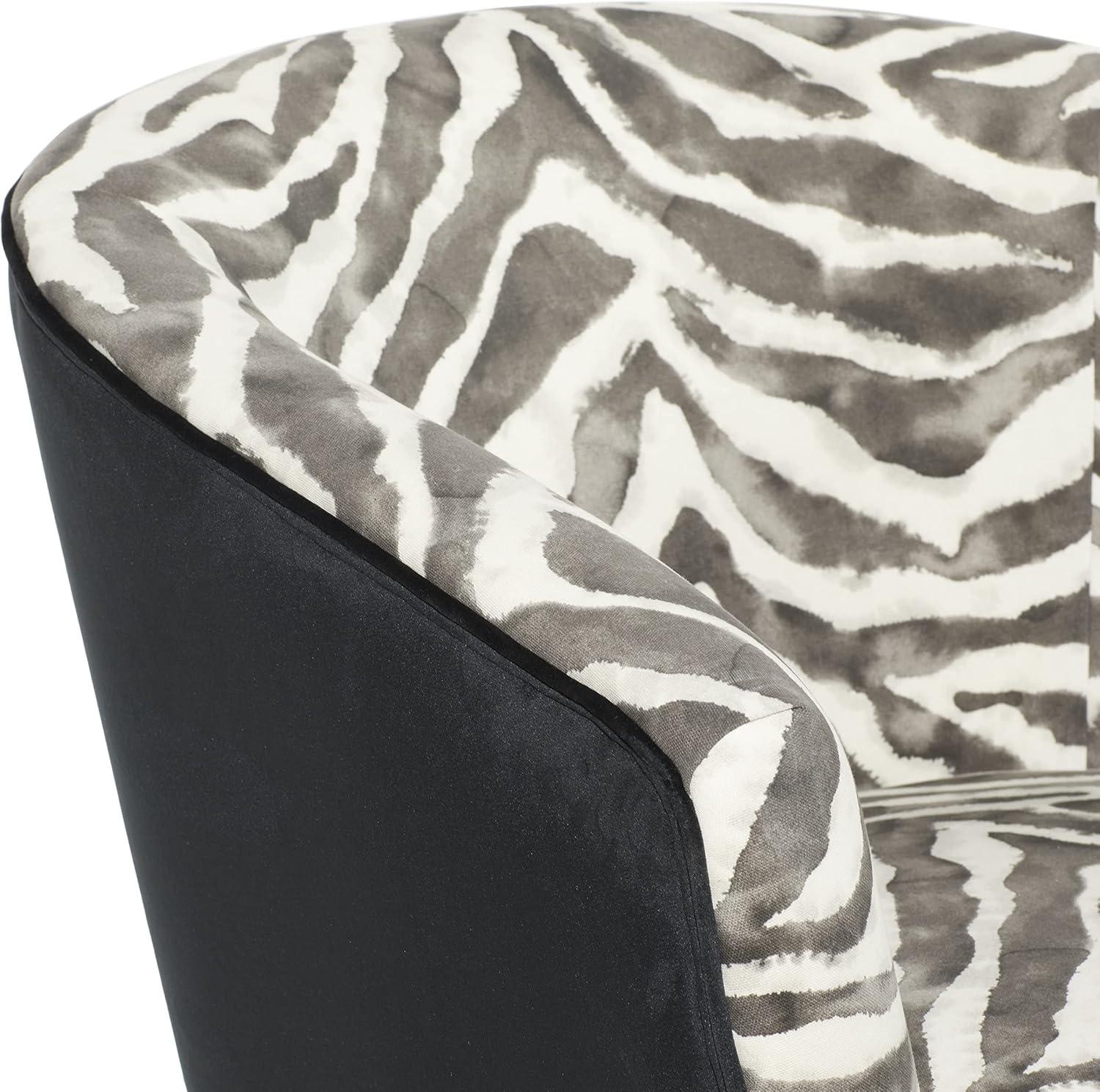 Black Velvet Zebra Print Wood Accent Chair