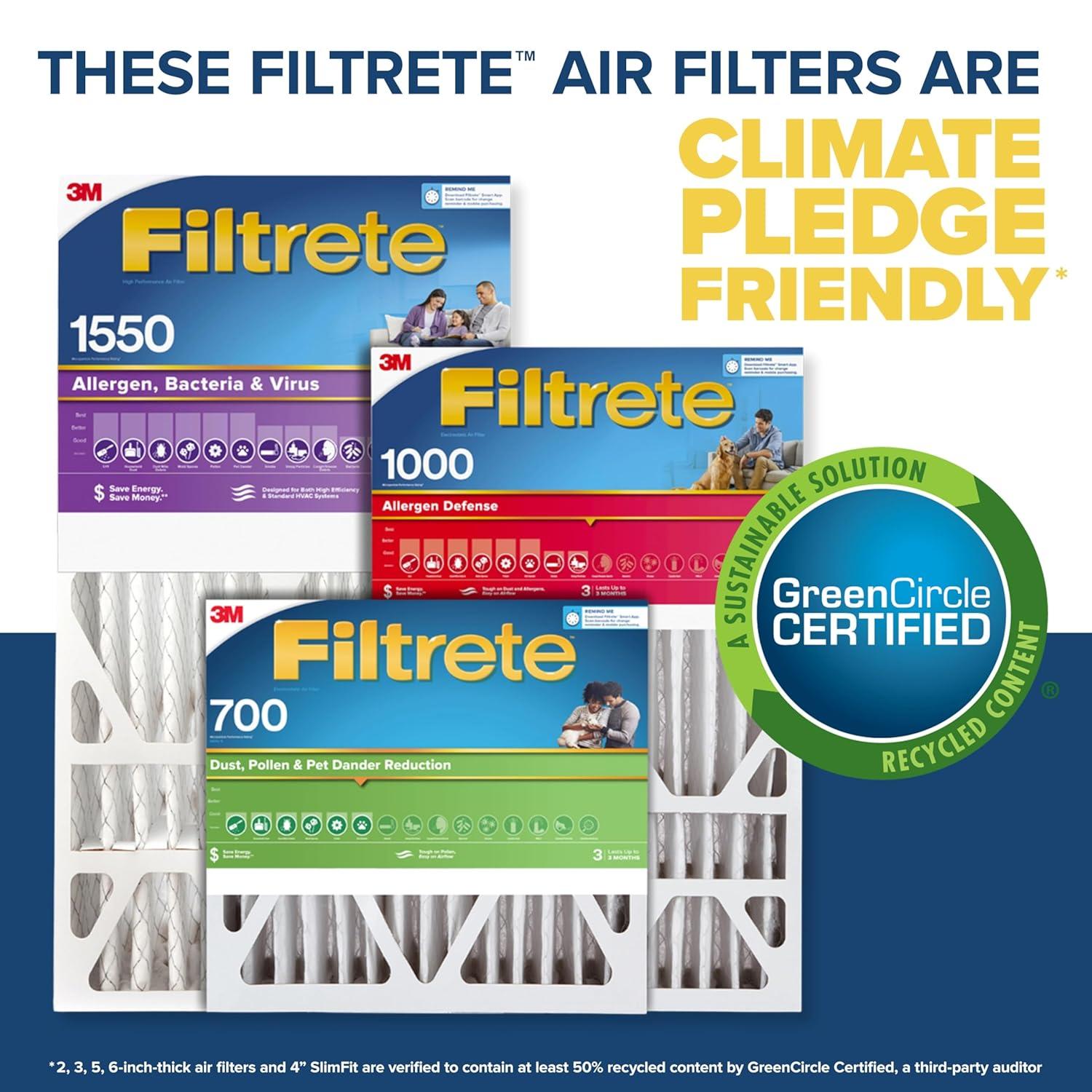 Filtrete MPR 1550 DP AC Furnace Air Filter Allergen, Bacteria & Virus, 20x25x4SlimFit, 2 Count