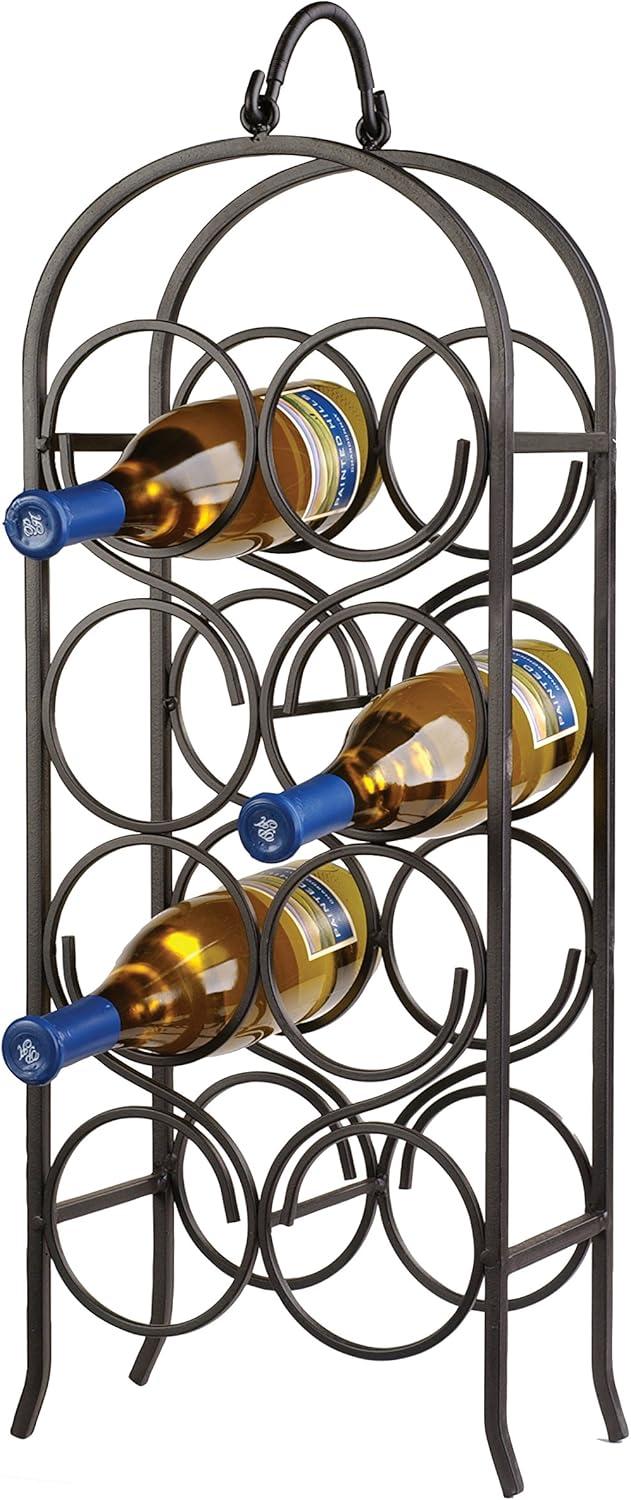 Black Wrought Iron 8-Bottle Floor Standing Wine Rack