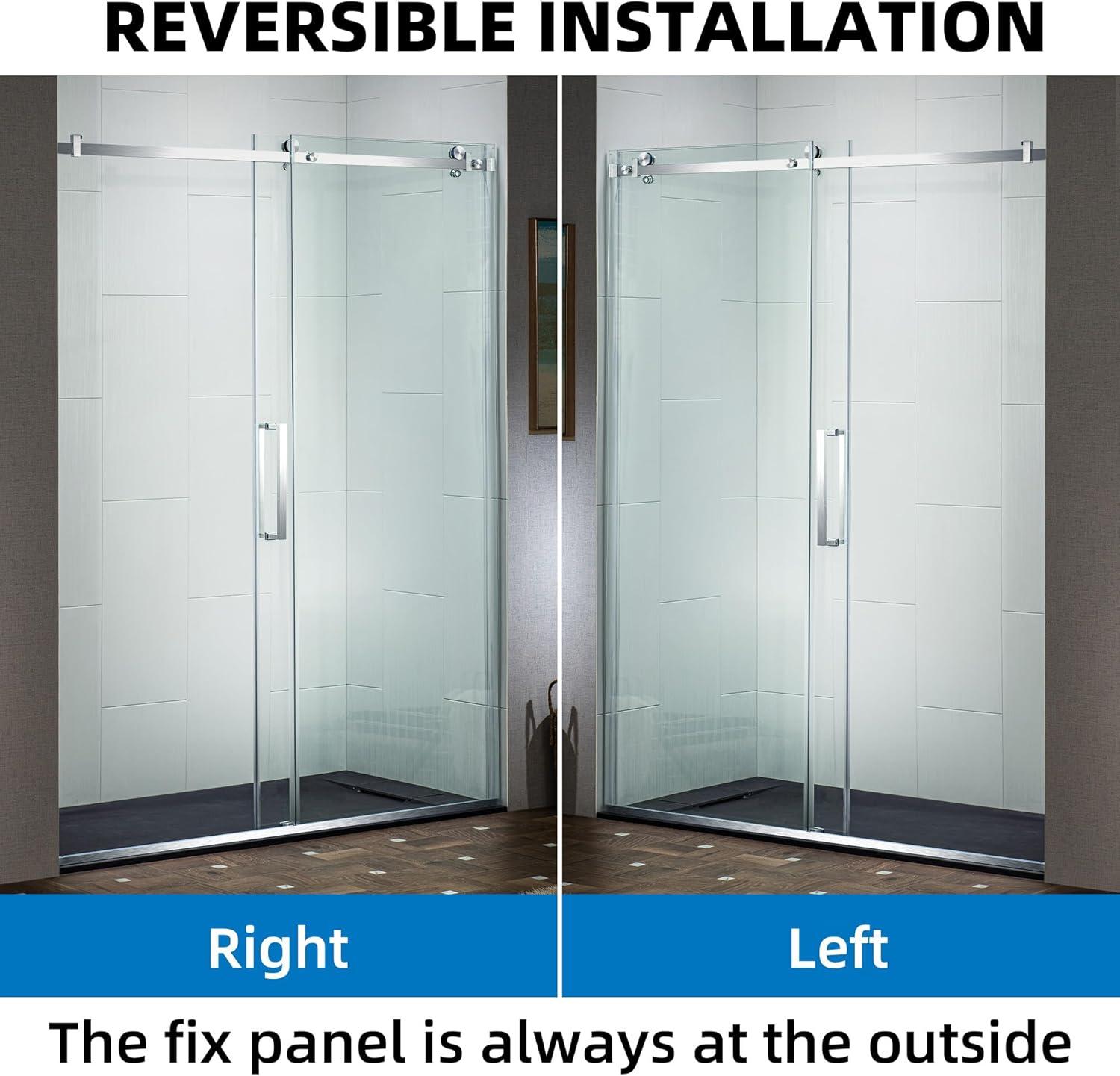 WoodBridge Semi-Frameless Single Sliding Shower Doors, 56-60" W X 76" H With 5/16" Clear Tempered Glass And Explosion-Proof Film MSDF6076-C