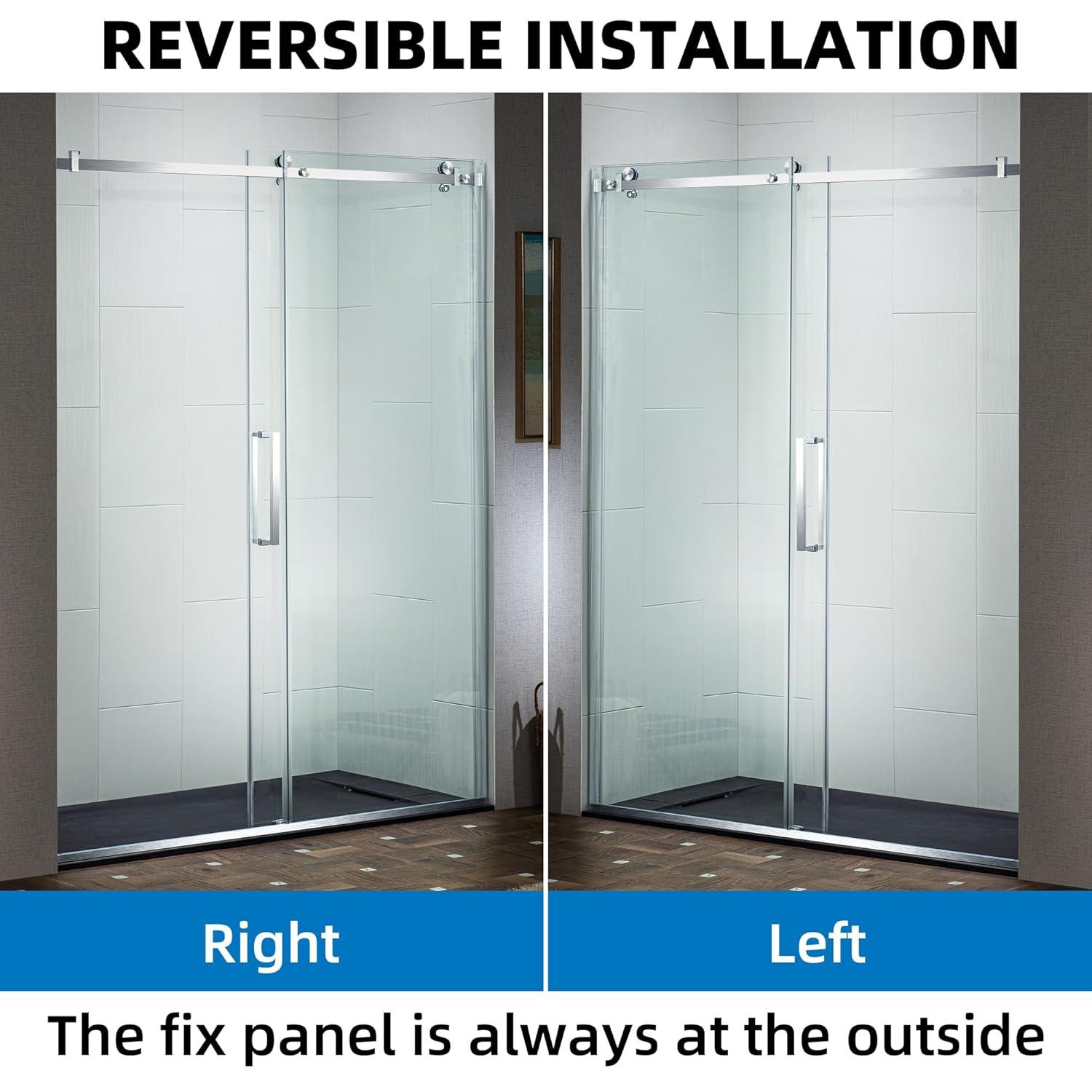 WoodBridge Semi-Frameless Single Sliding Shower Doors, 56-60" W X 76" H With 5/16" Clear Tempered Glass And Explosion-Proof Film MSDF6076-C