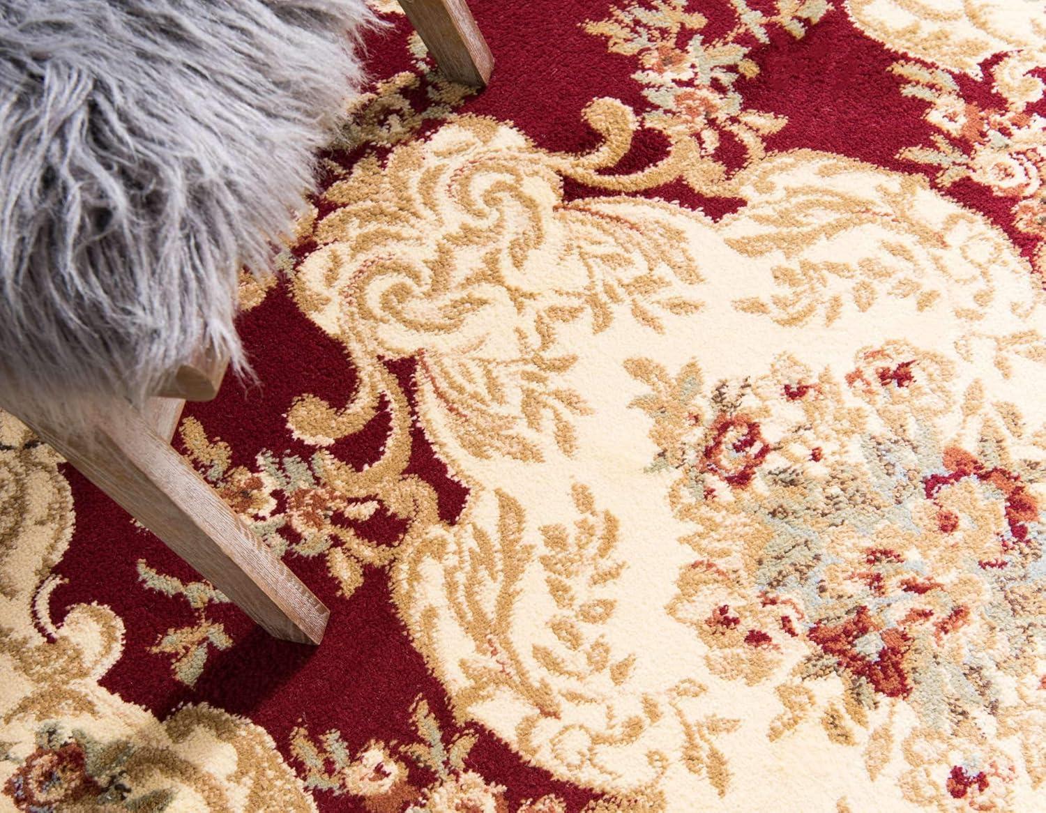 Elegant Versailles Red Square Synthetic Rug, 6'x6', Stain-Resistant