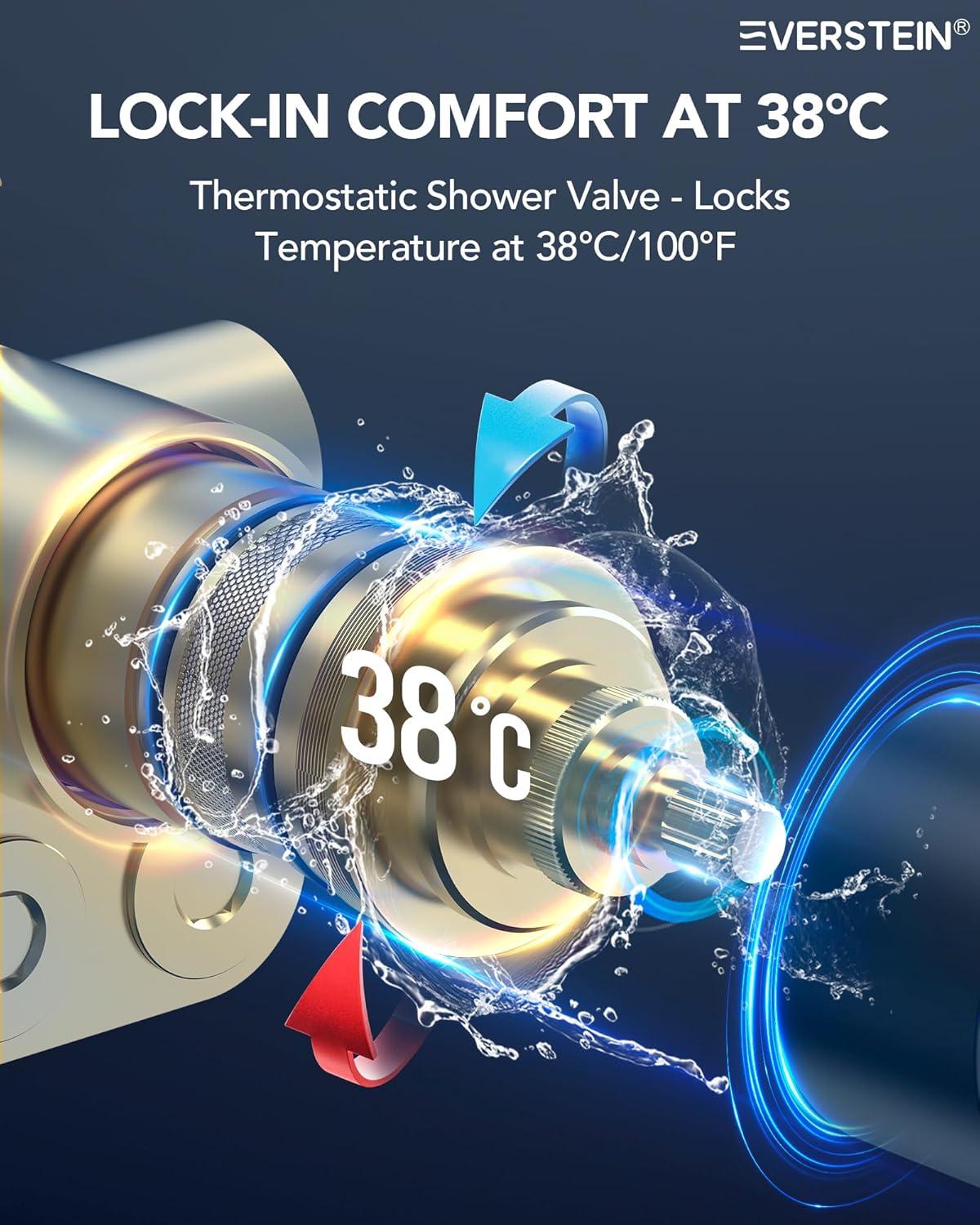 EVERSTEIN Music Thermostatic Shower System,Dual Showerheads with LED Mood Lighting SFS-1051-BK