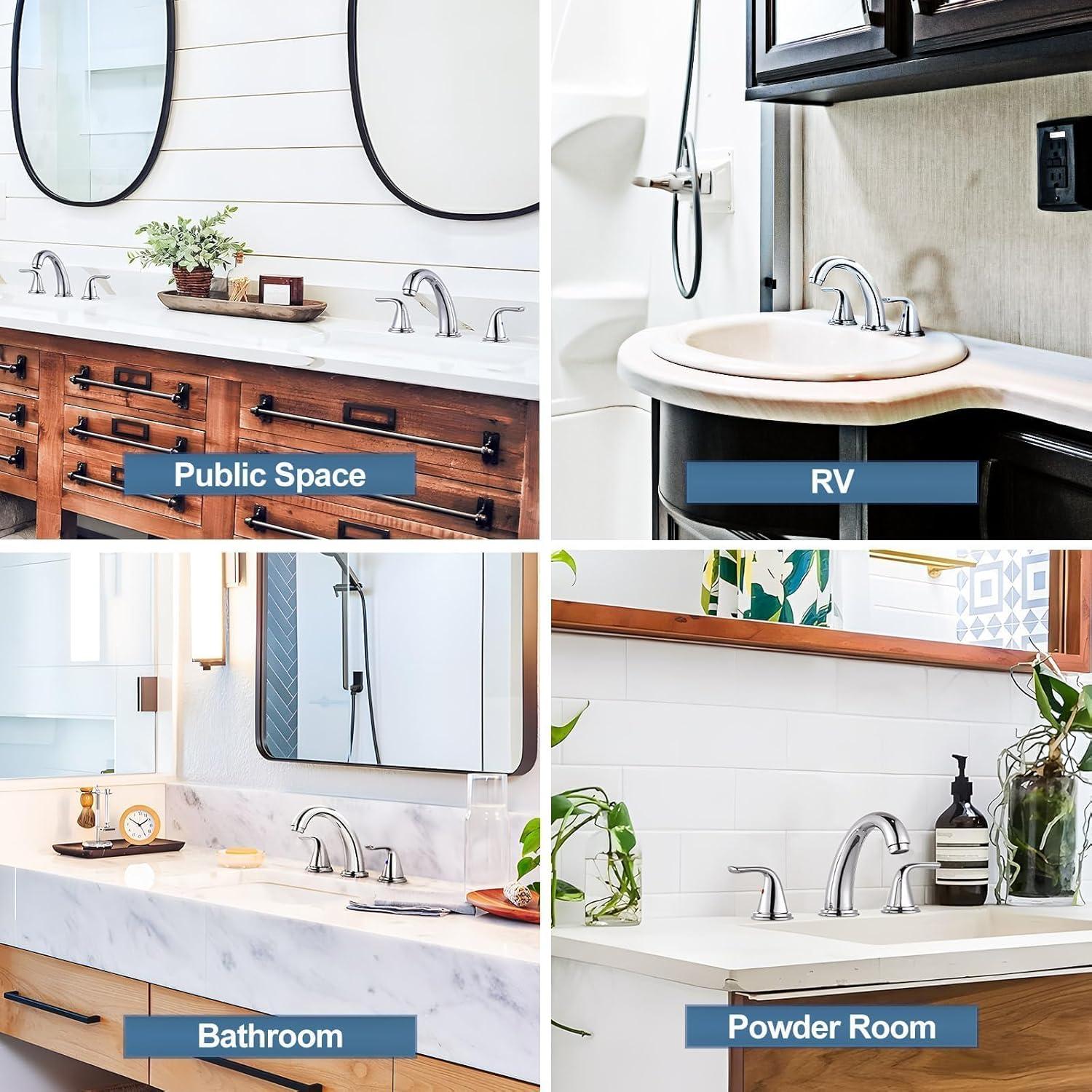 Aleasha Widespread Bathroom Sink Faucet, 3 Hole Faucet With Pop-Up Drain