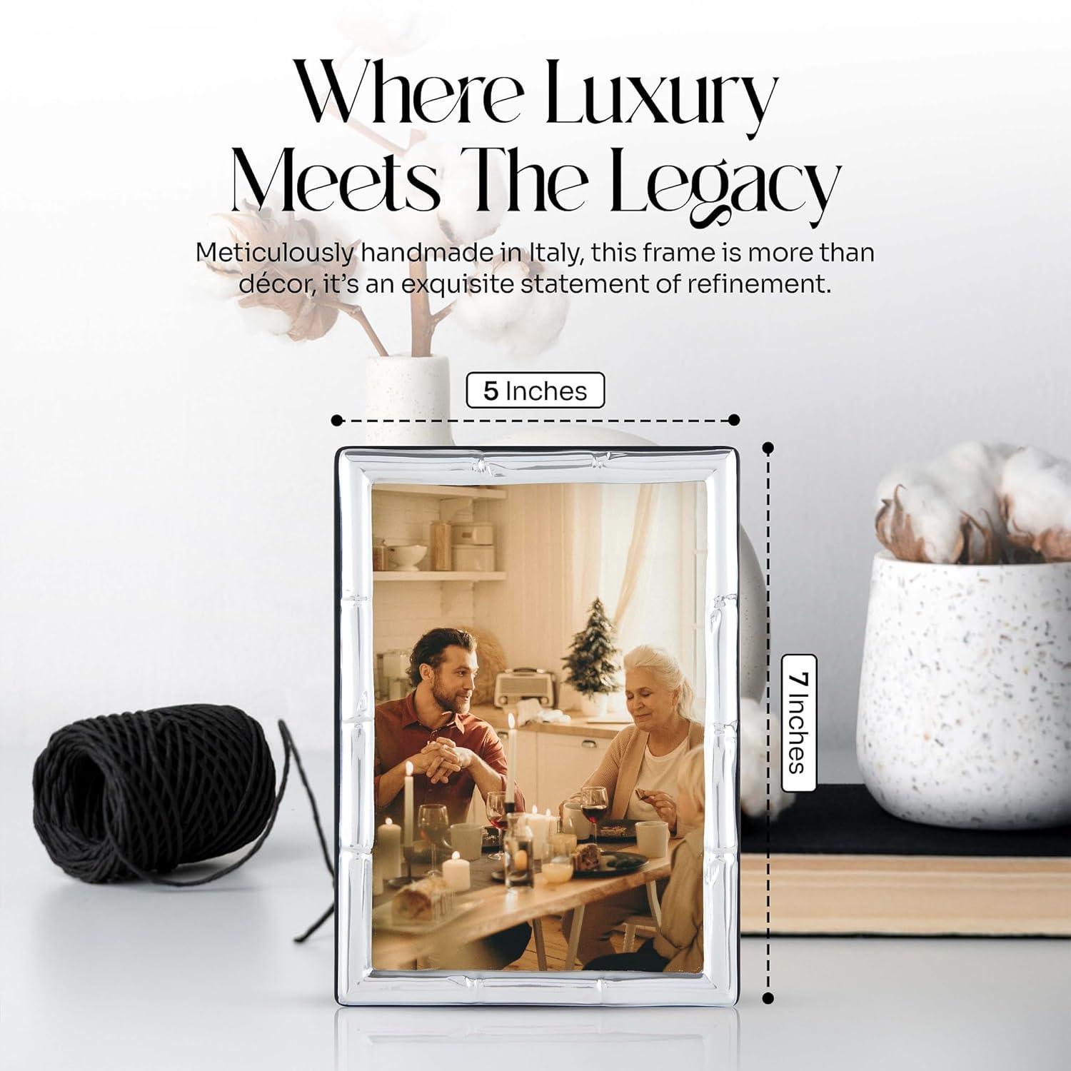 Bamboo Sterling Silver Picture Frames - Handmade in Italy, Tarnish-free, Silver Picture Frame with Dual Easel for Portrait & Landscape Display, Exceptional Gift for Any Occasion (4X6)