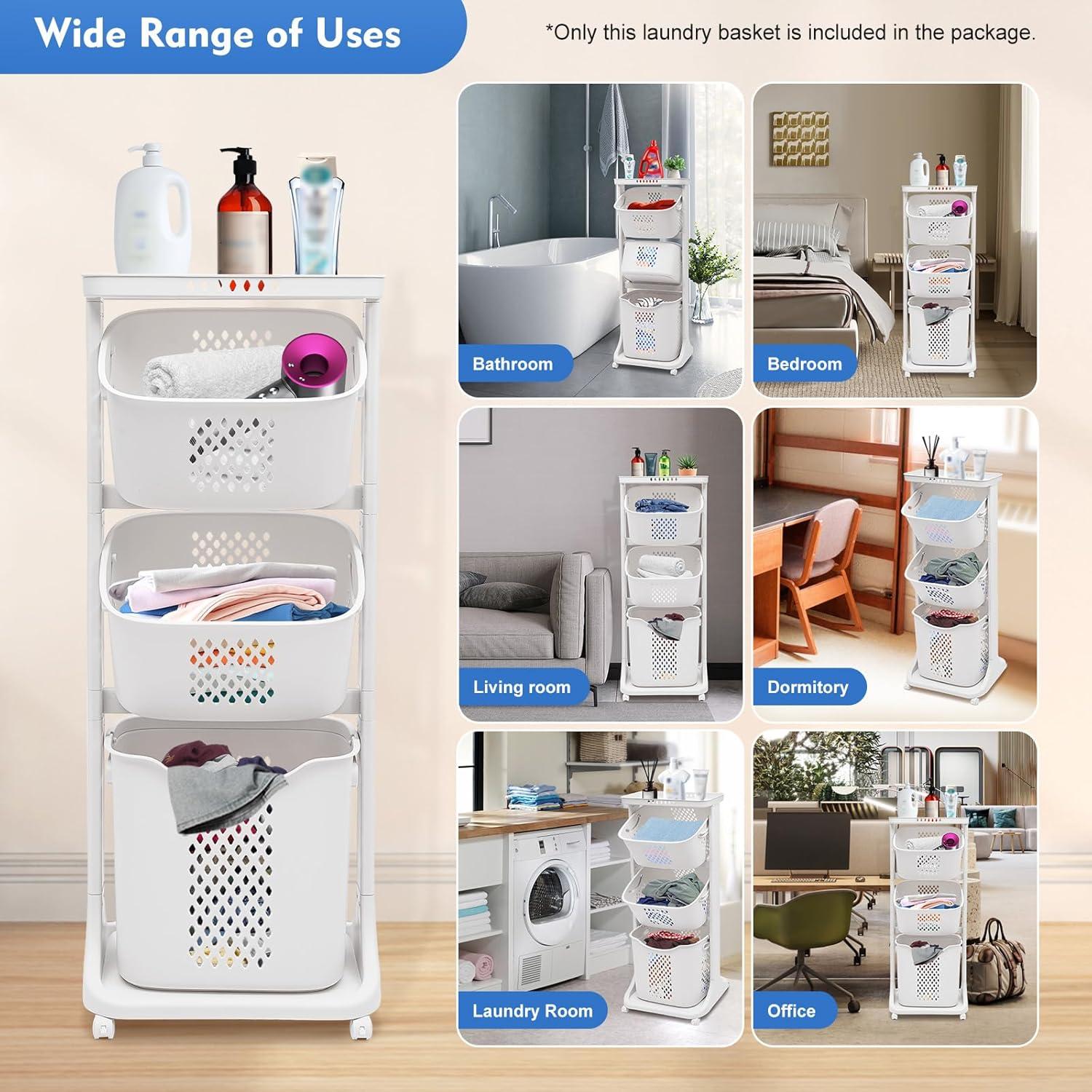 Ivy Bronx Ivy Bronx Rolling Laundry Hamper Cart with Wheels, 3 Tier Laundry Baskets