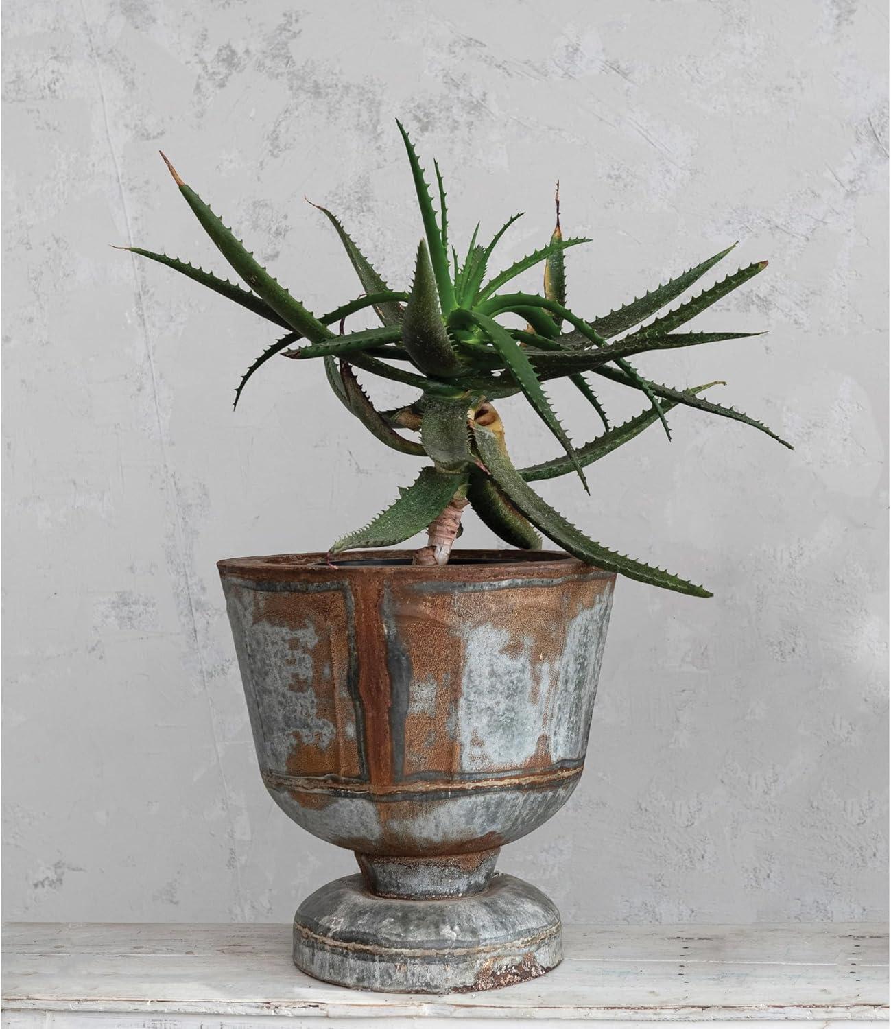 Distressed Zinc Finish Round Metal Footed Planter