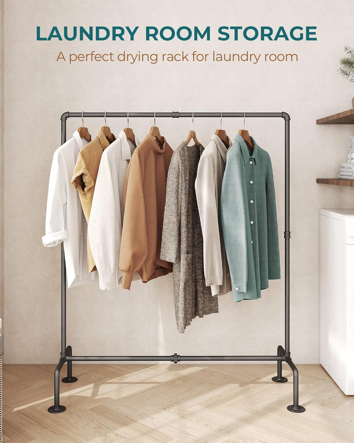 Black Industrial Pipe Freestanding Clothing Rack with Stable Feet