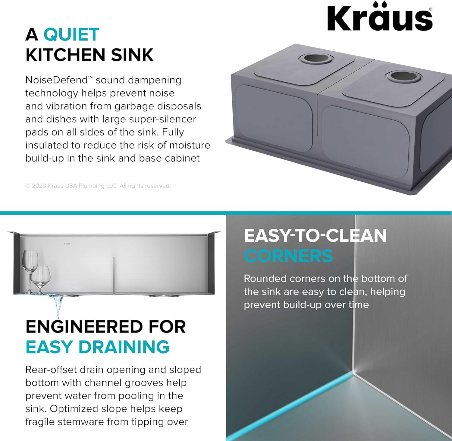 KRAUS Kore™ Workstation 33-inch L Undermount 16 Gauge Double Bowl Stainless Steel Kitchen Sink with Accessories