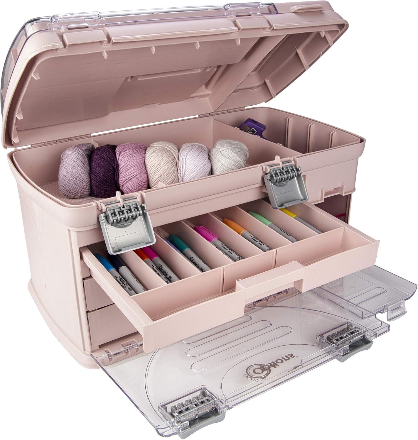 Large Pink Portable 3-Drawer Craft Storage Organizer