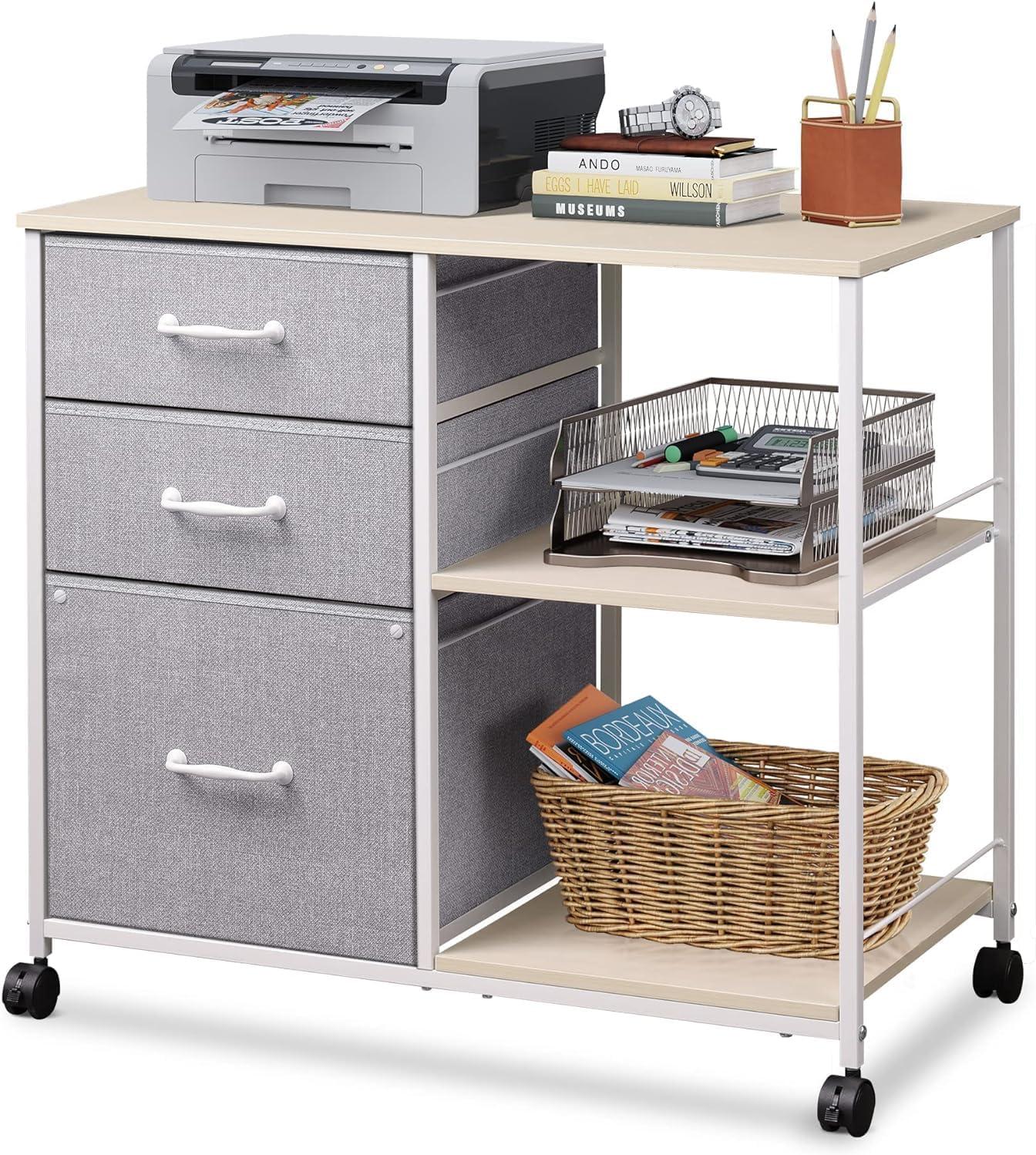 Light Grey 3-Drawer Mobile File Cabinet with Shelves