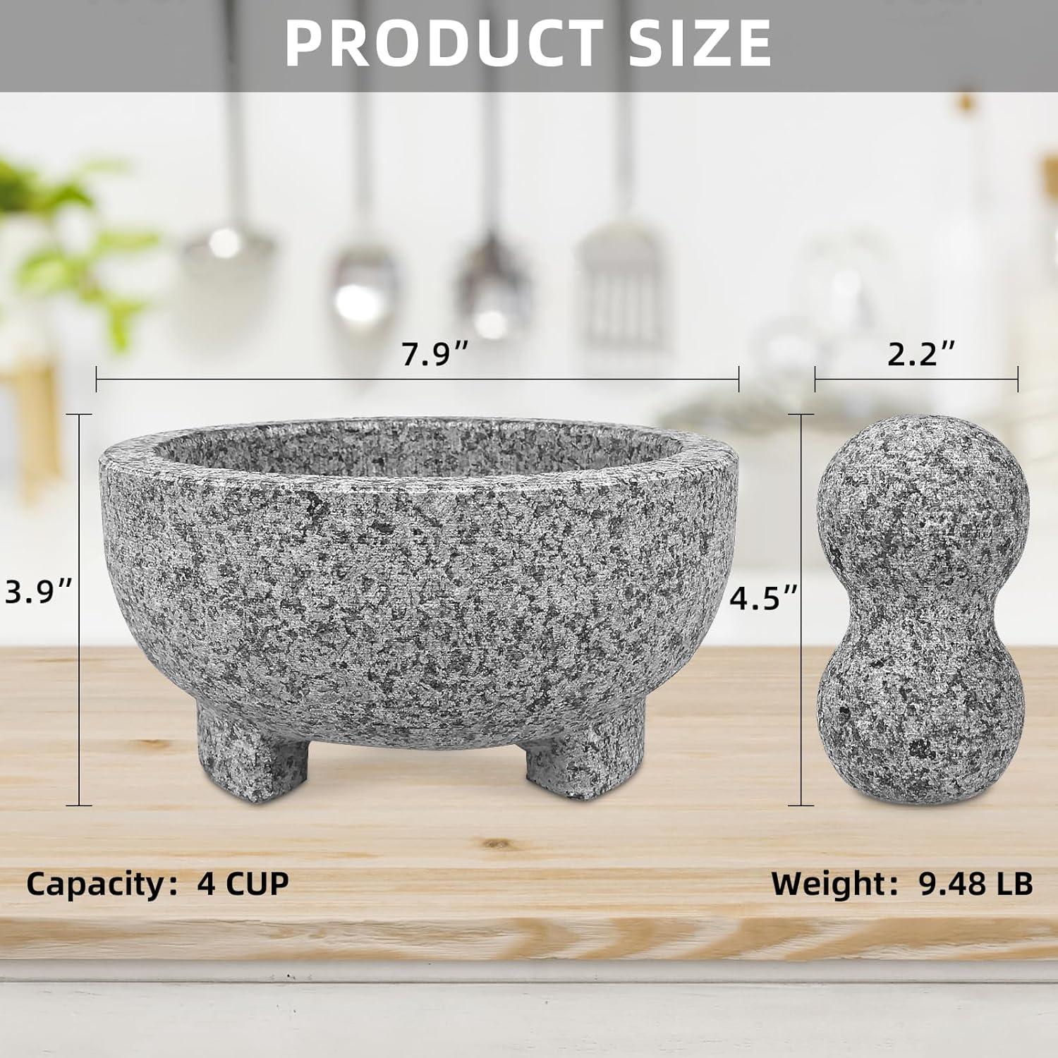 8-Inch Gray Granite Molcajete Mortar and Pestle Set