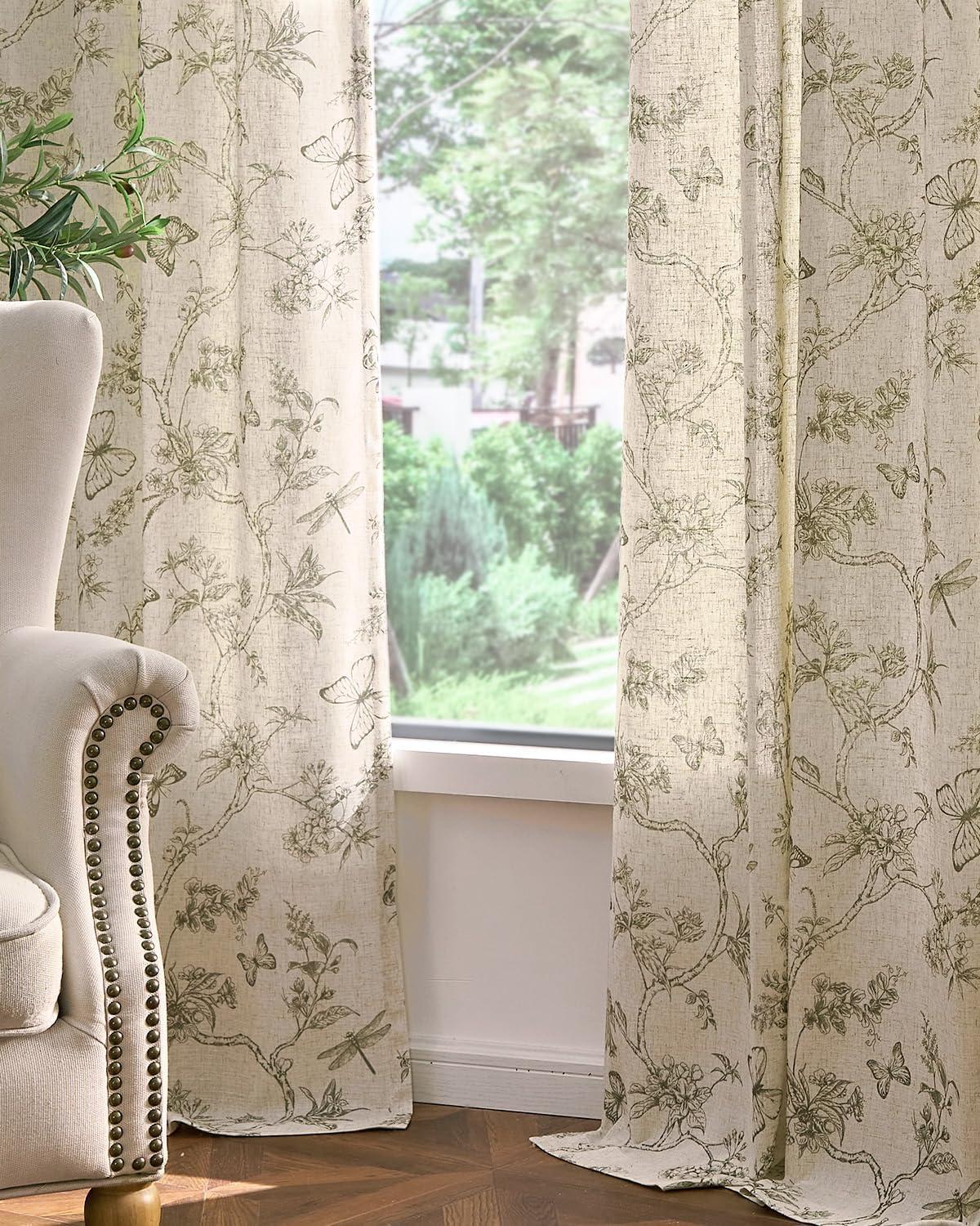 Floral Linen Blend French Country Curtains