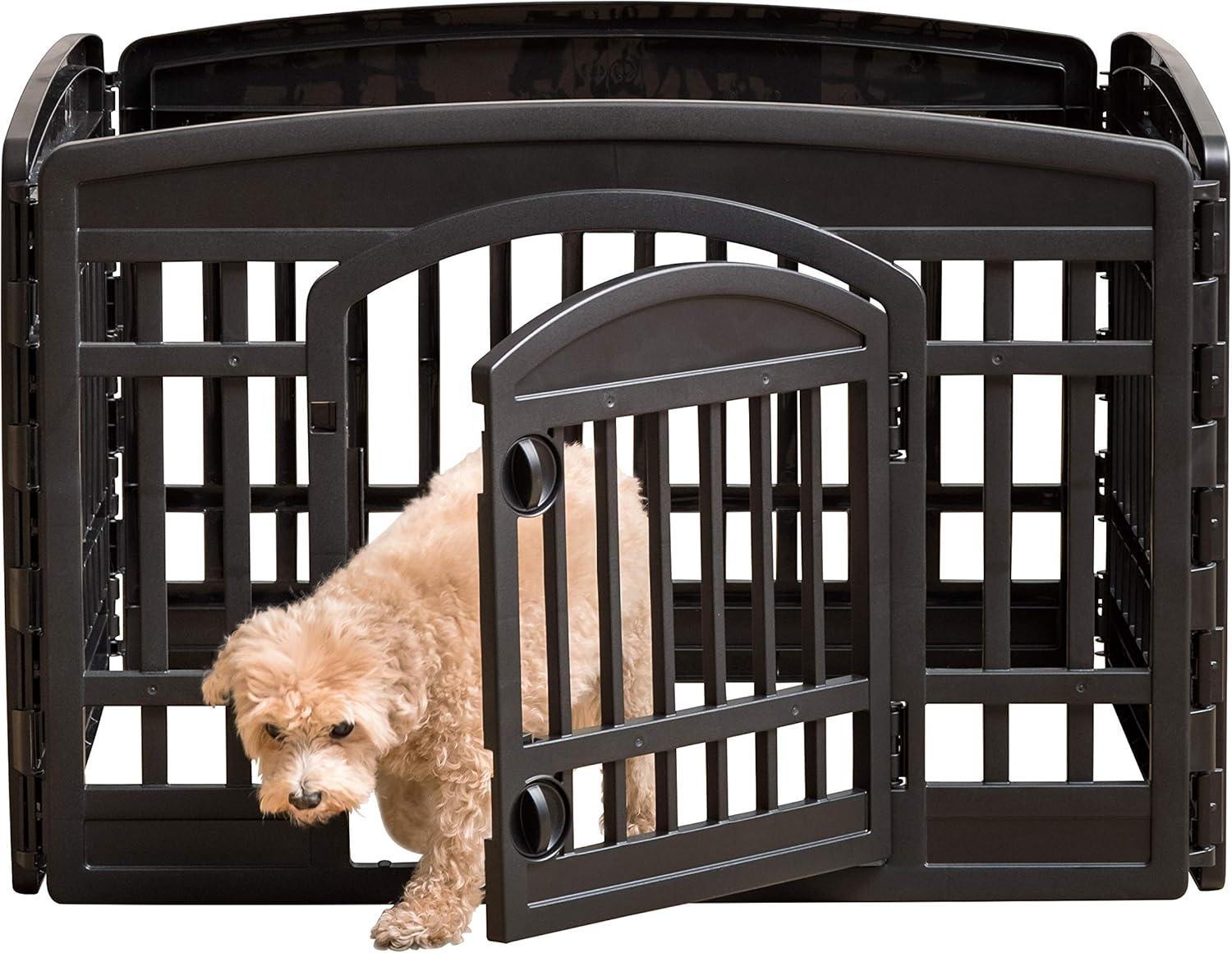 Black 24"H Foldable Plastic Pet Playpen with Door