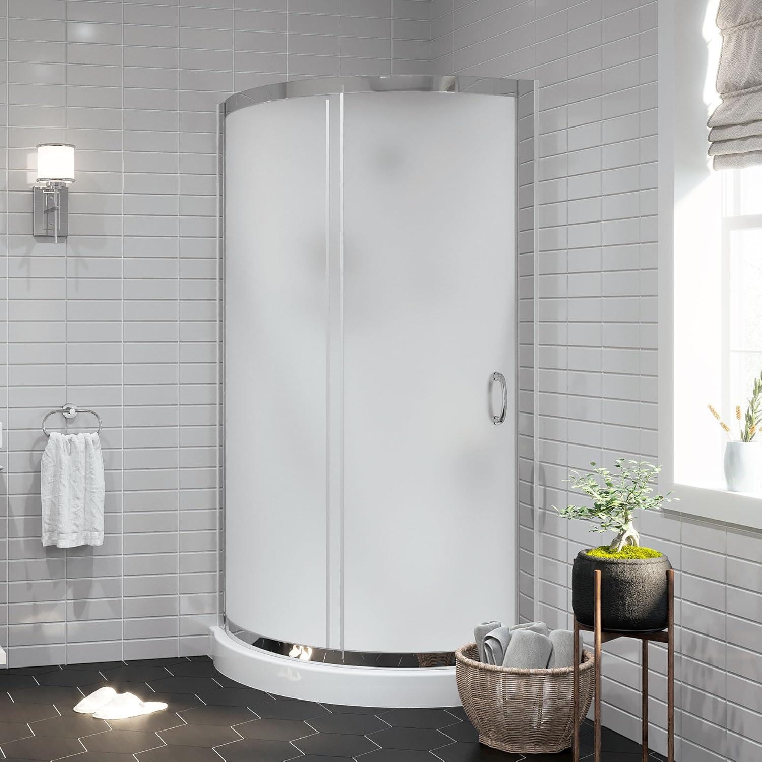 Ove Decors OVE Decors Breeze 35 in. Round Shower Kit w/ Frosted, Base, Wall 15SKA-BREF34-BLKAC