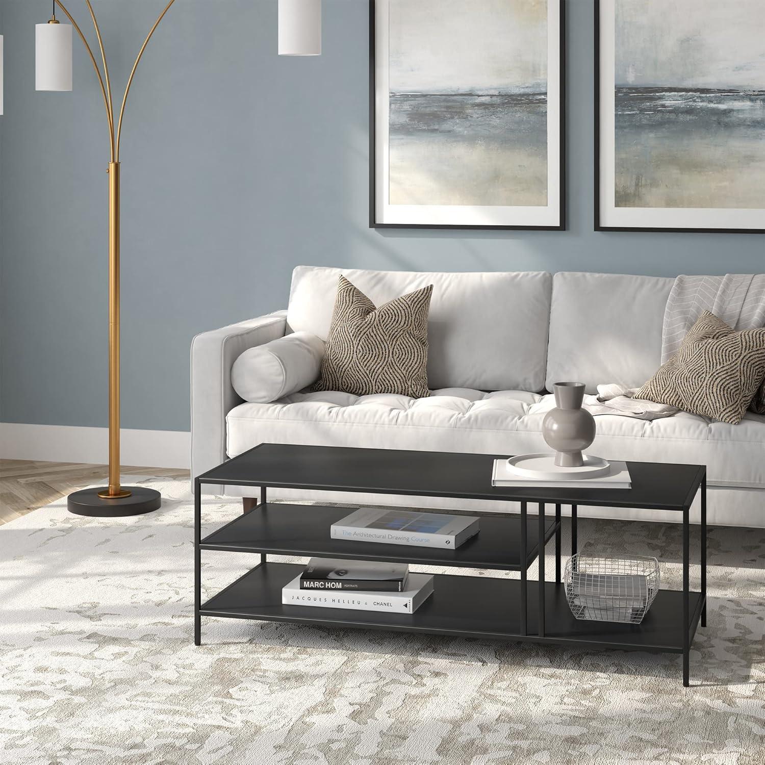 Evelyn&Zoe Cortland 48" Wide Rectangular Coffee Table in Blackened Bronze